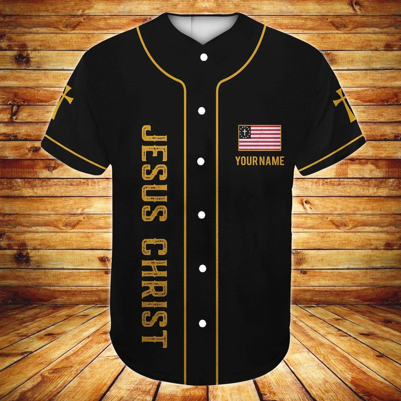 Wings, American Flag, Cross Baseball Jersey - One Nation Under God Custom Baseball Jersey