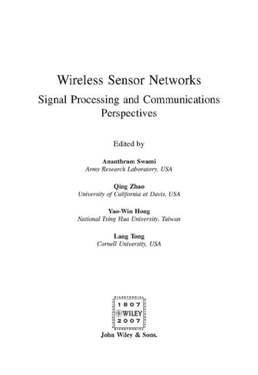 Wireless Sensor Networks Signal Processing and Communications Perspectives 1st Edition â€“ PDF/EPUB Version Downloadable