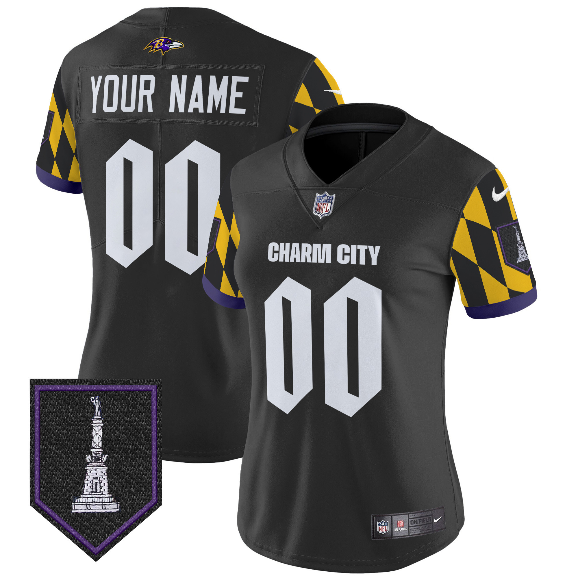 Women's Baltimore Ravens City Edition Patch Vapor Limited Custom Black Jersey - All Stitched