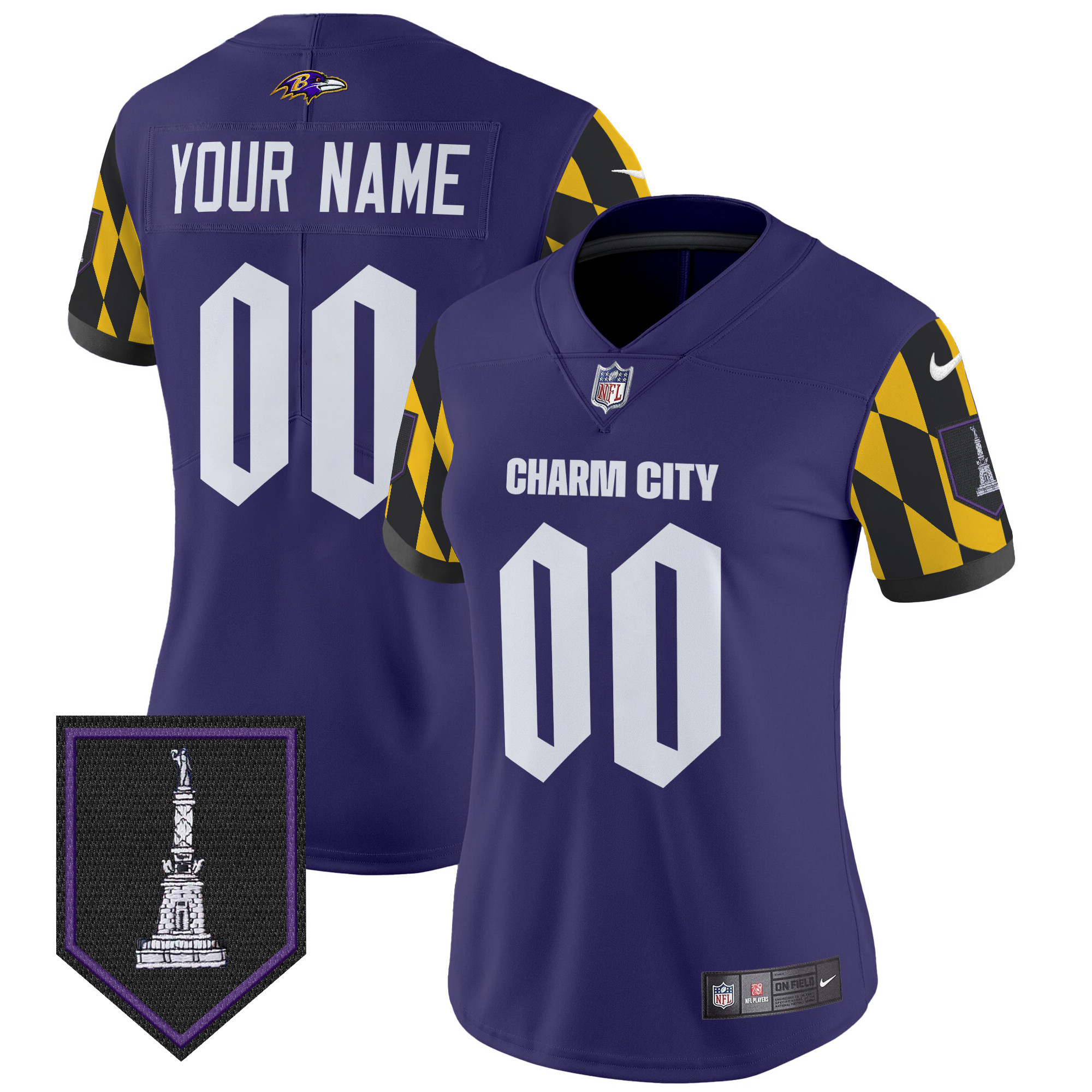 Women's Baltimore Ravens City Edition Patch Vapor Limited Custom Purple Jersey - All Stitched