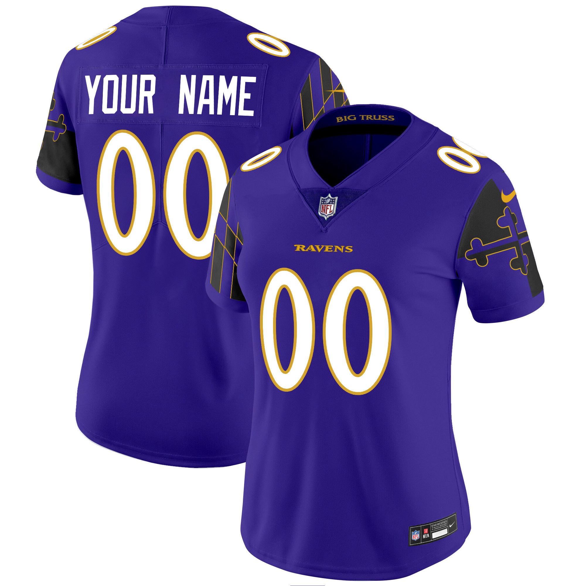 Women's Baltimore Ravens Maryland Flag Vapor Limited Custom Purple Jersey - All Stitched
