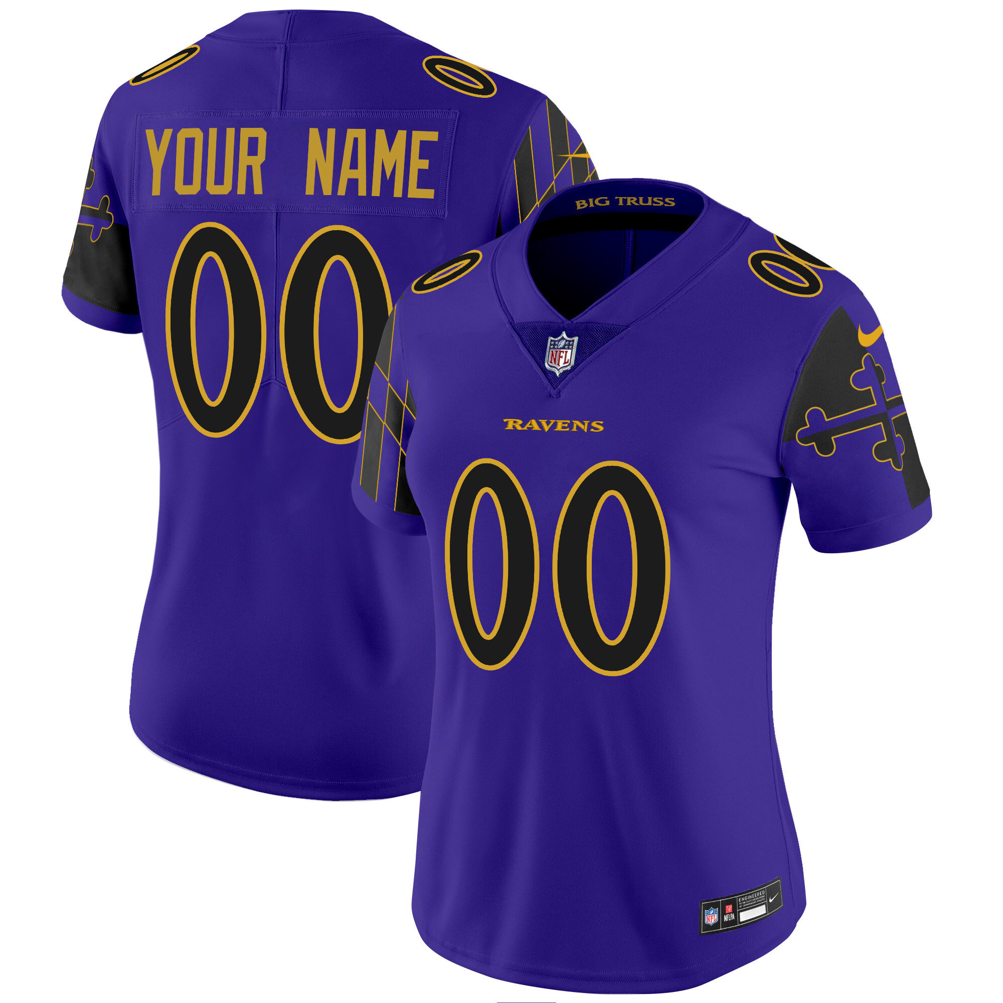 Women's Baltimore Ravens Maryland Flag Vapor Limited Custom Purple Limited Jersey - All Stitched