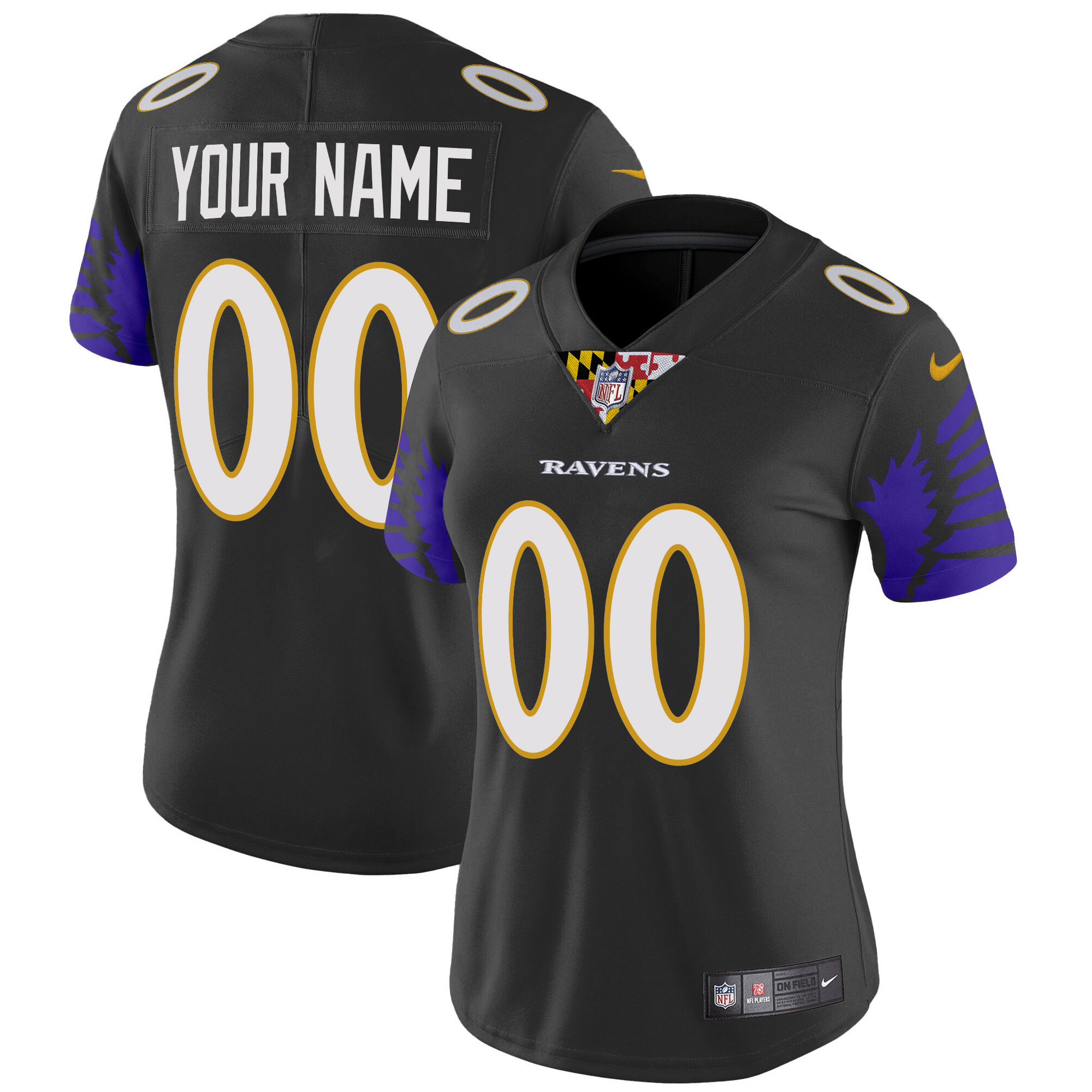 Women's Baltimore Ravens Special Vapor Limited Custom Black Jersey - All Stitched