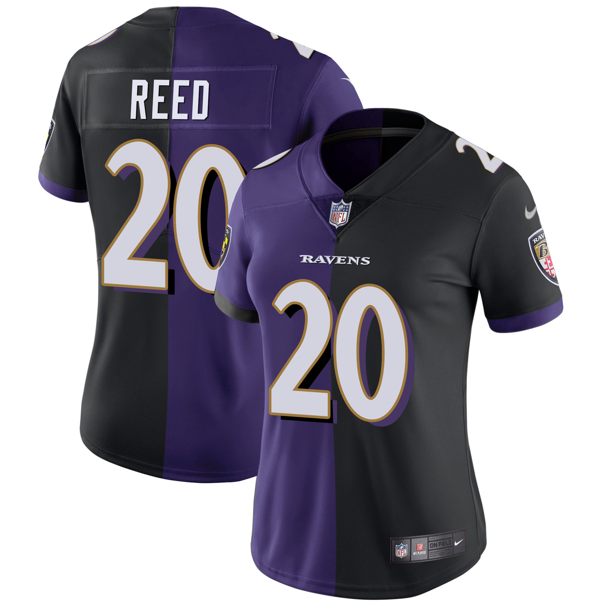 Women's Baltimore Ravens Split Vapor Ed Reed Jersey - All Stitched