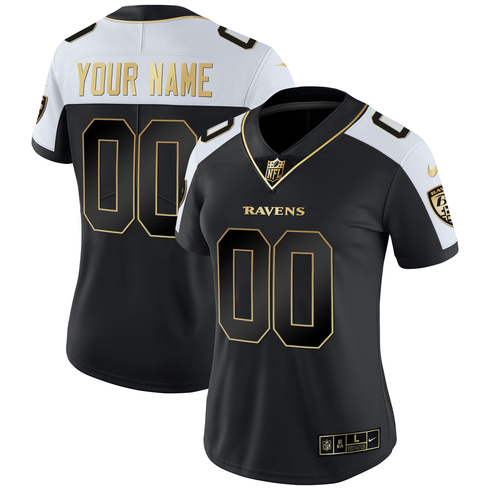 Women's Baltimore Ravens Vapor Gold Custom Name and Number - All Stitched Alternate Jersey - All Stitched