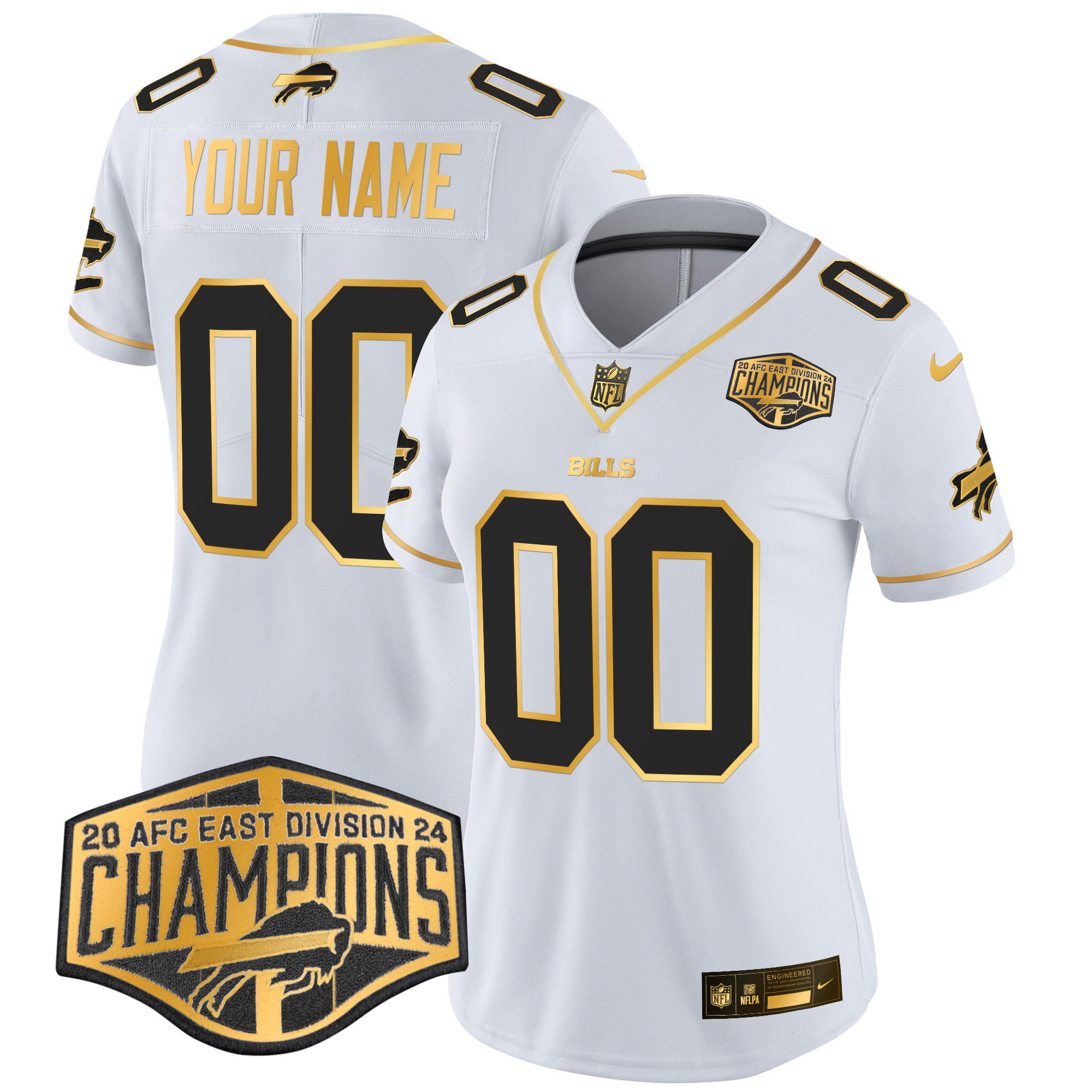 Women's Buffalo Bills 2024 AFC East Division Champions Gold Vapor Limited Custom White Gold Jersey - All Stitched