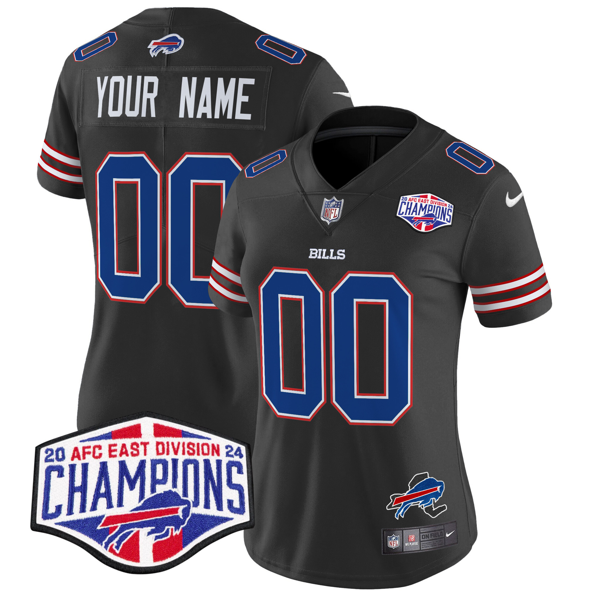 Women's Buffalo Bills 2024 AFC East Division Champions Vapor Limited Custom Black Jersey - All Stitched