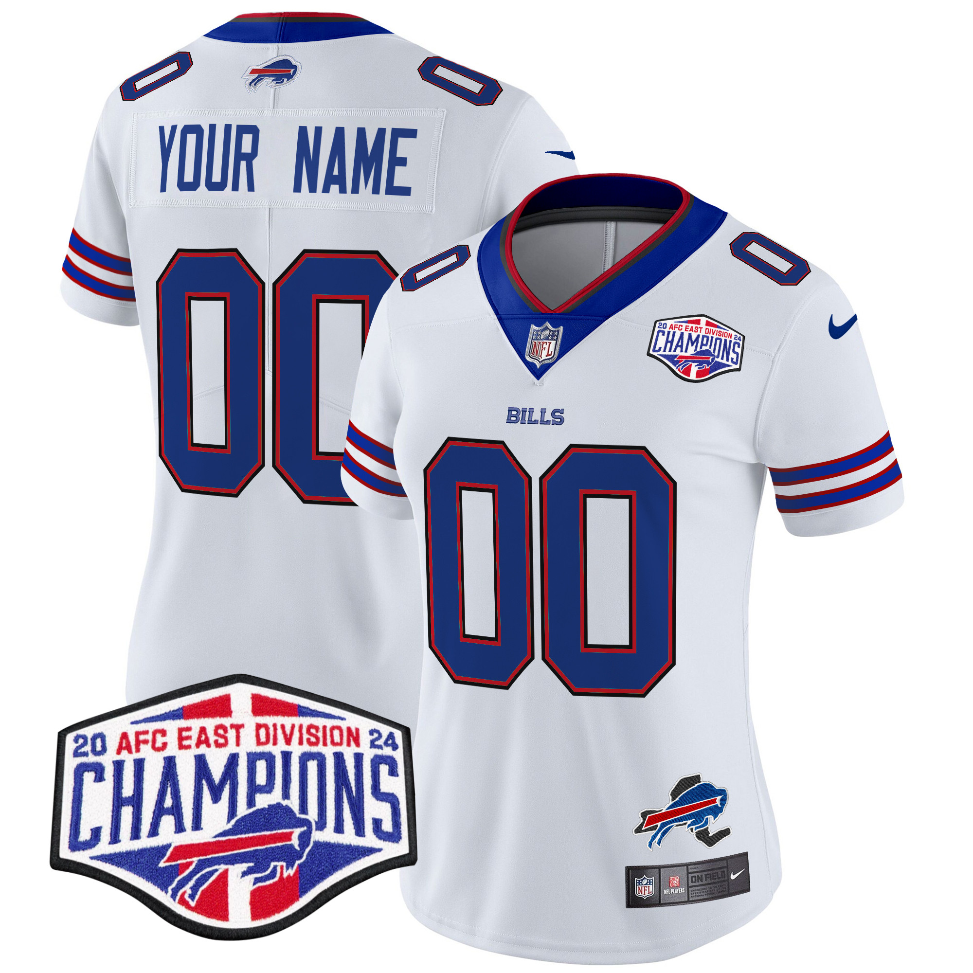 Women's Buffalo Bills 2024 AFC East Division Champions Vapor Limited Custom White Jersey - All Stitched