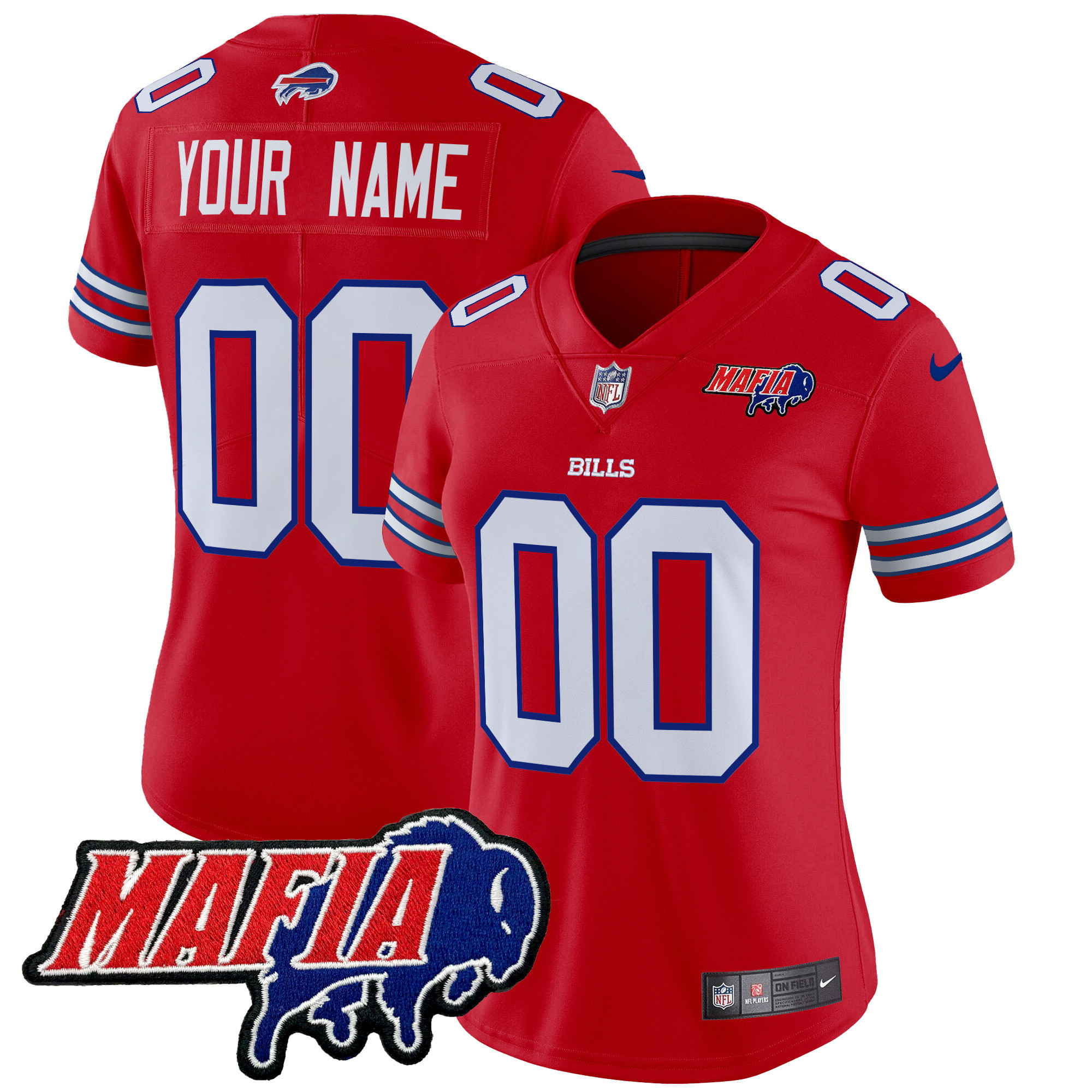 Women's Buffalo Bills 2024 Buffalo Bills Mafia Patch Vapor Limited Custom Red Jersey - All Stitched
