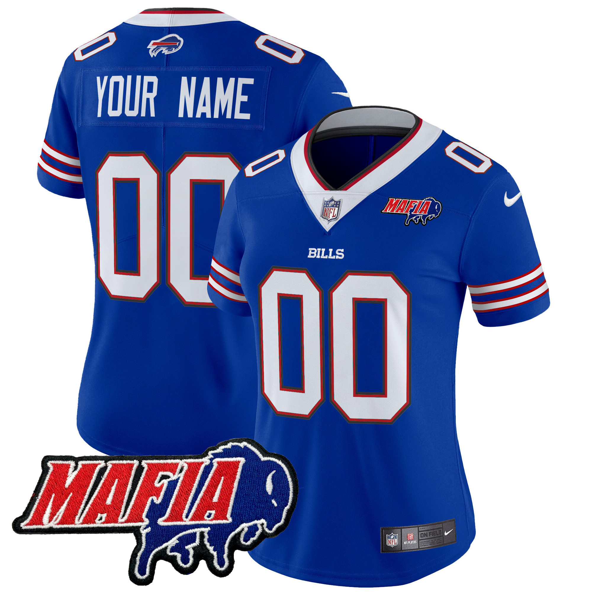 Women's Buffalo Bills 2024 Buffalo Bills Mafia Patch Vapor Limited Custom Royal Jersey - All Stitched