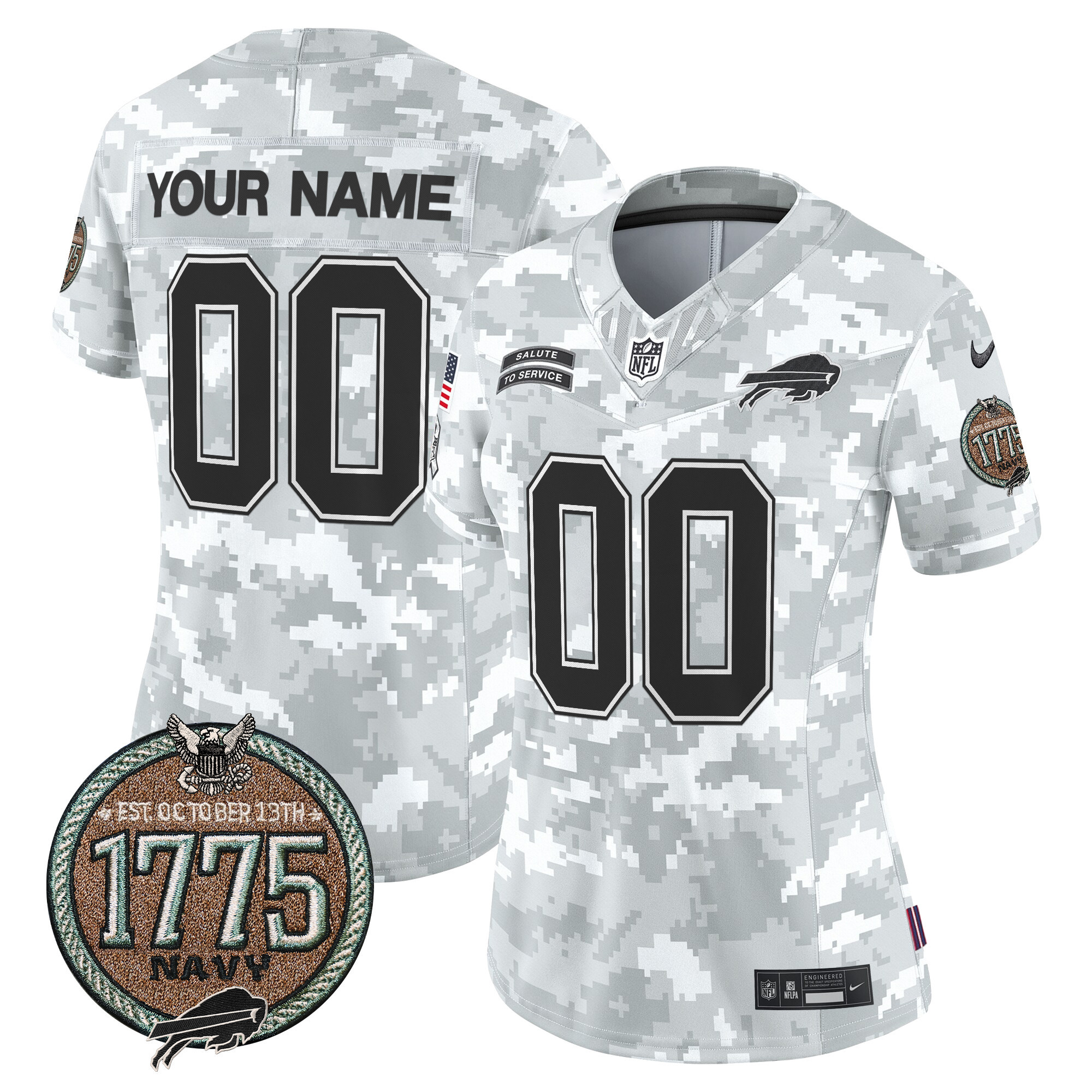 Women's Buffalo Bills 2024 Salute to Service Establishment Year Patch Vapor Limited Custom Navy Jersey - All Stitched