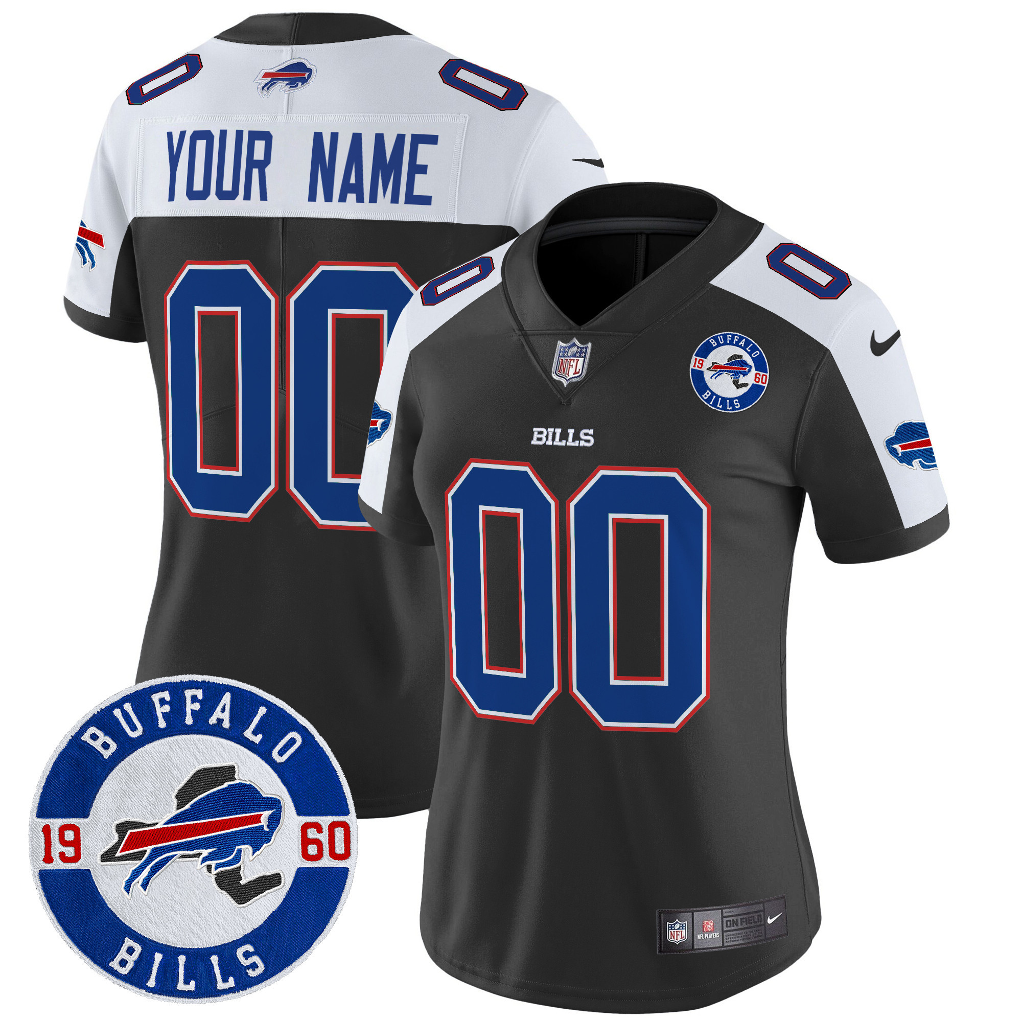 Women's Buffalo Bills 2024 Vapor Limited Custom Black Alternate Jersey - All Stitched