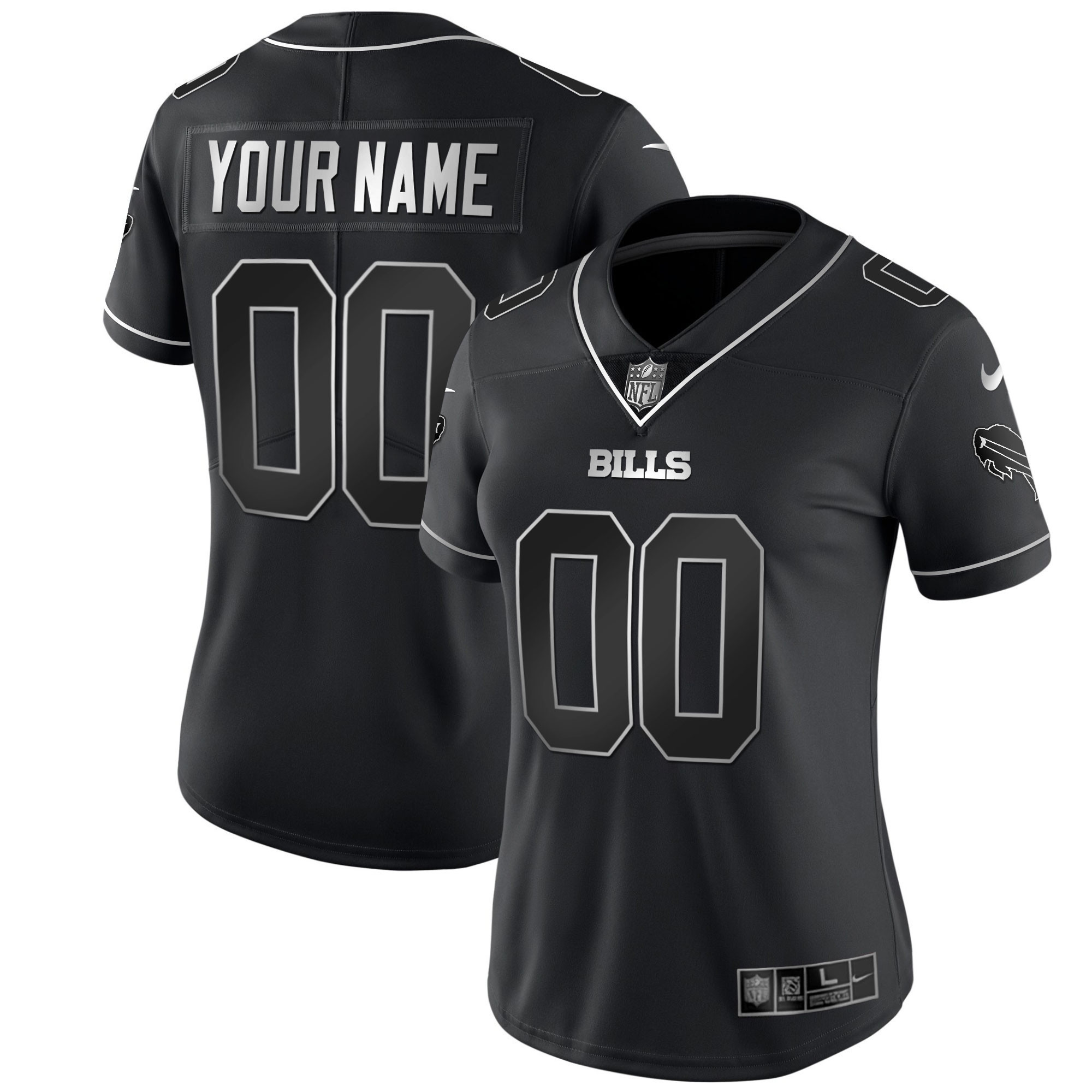 Women's Buffalo Bills Gold and Split Custom Name and Number - All Stitched Black Silver Jersey - All Stitched
