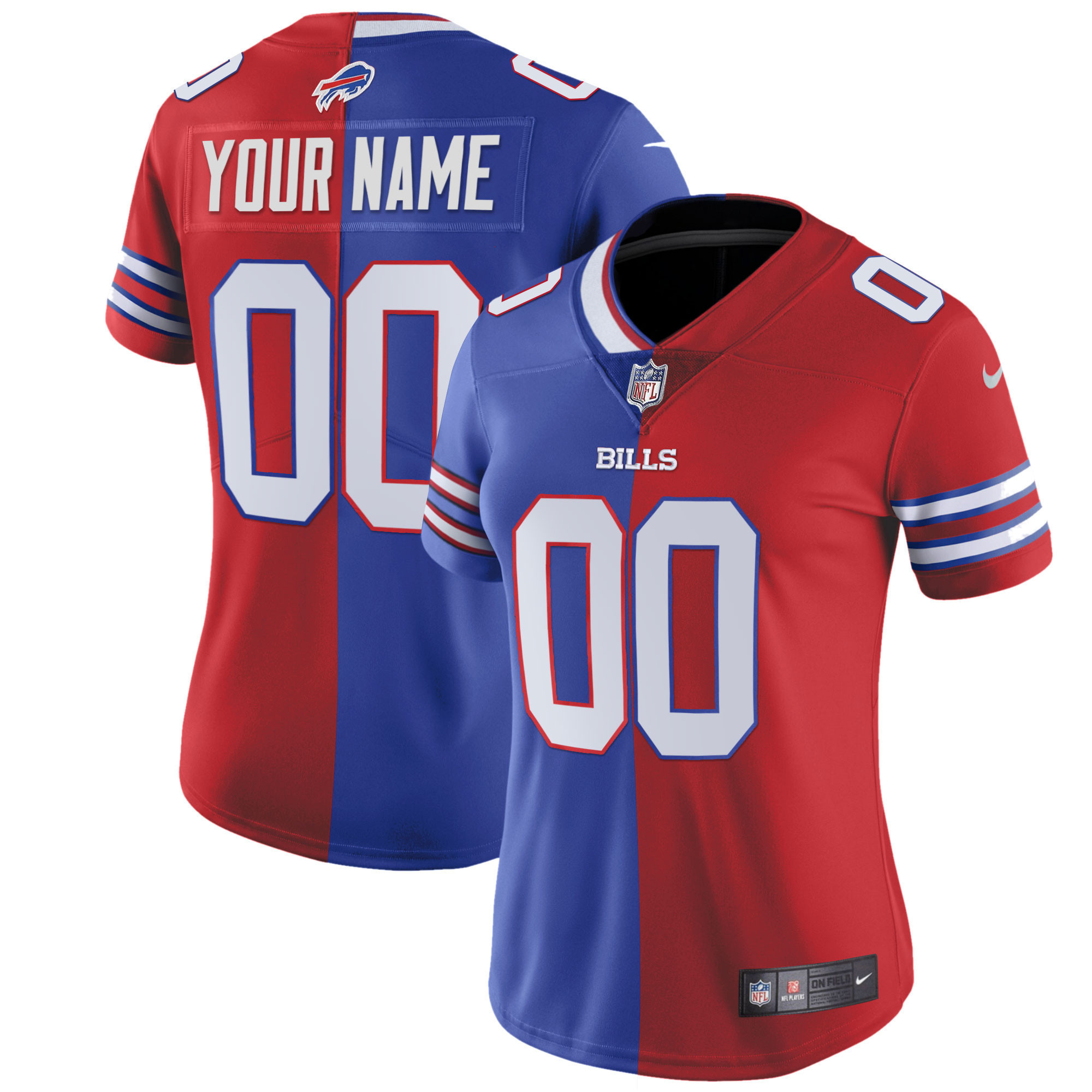 Women's Buffalo Bills Gold and Split Custom Name and Number - All Stitched Split Jersey - All Stitched