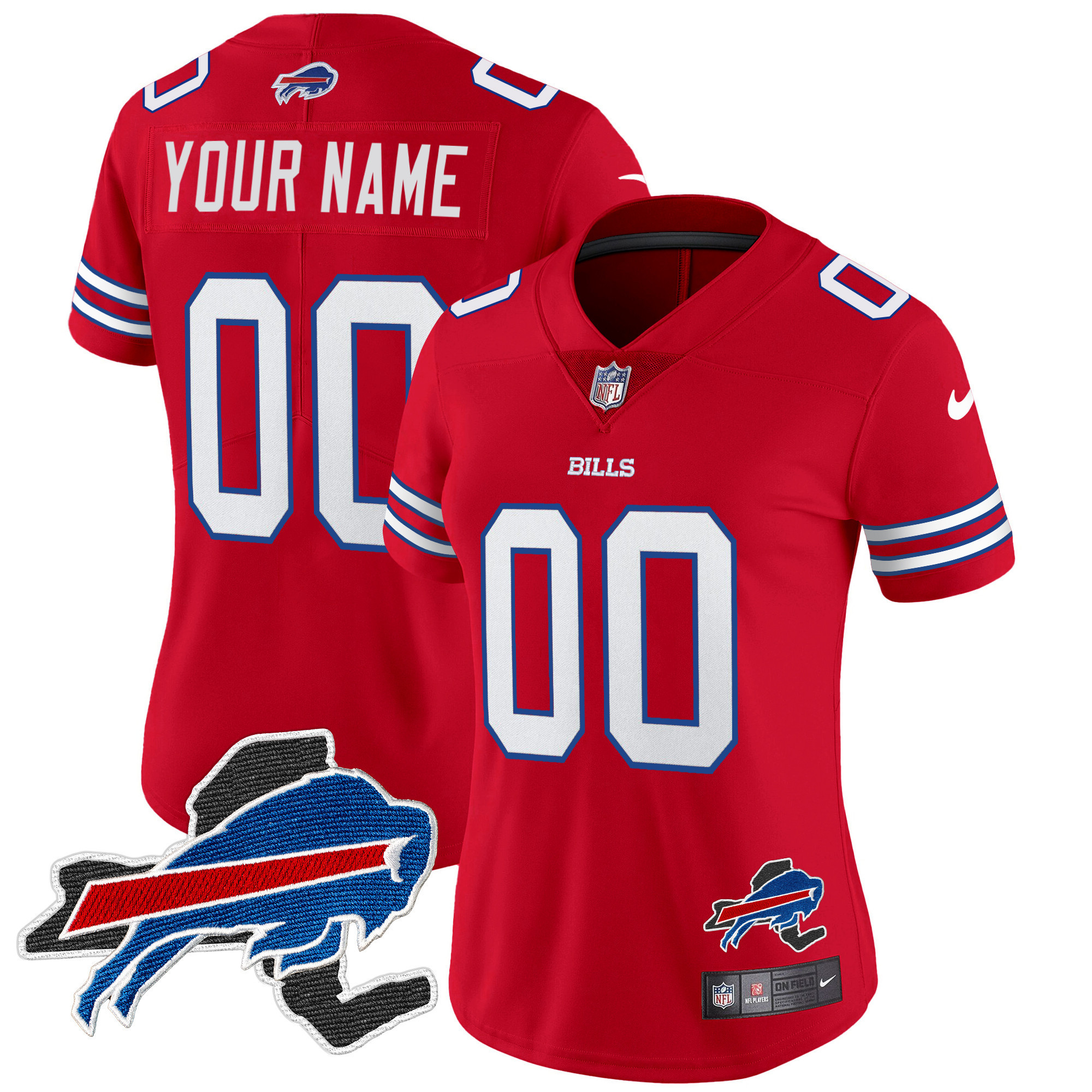 Women's Buffalo Bills New York Patch Vapor Limited Custom Red Jersey - All Stitched