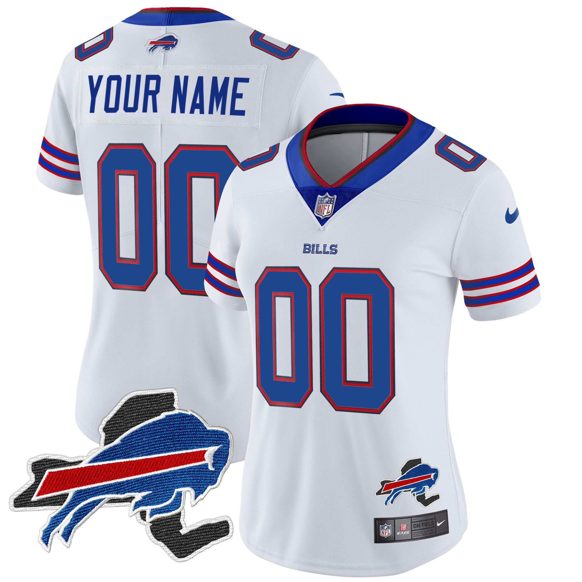 Women's Buffalo Bills New York Patch Vapor Limited Custom White Jersey - All Stitched