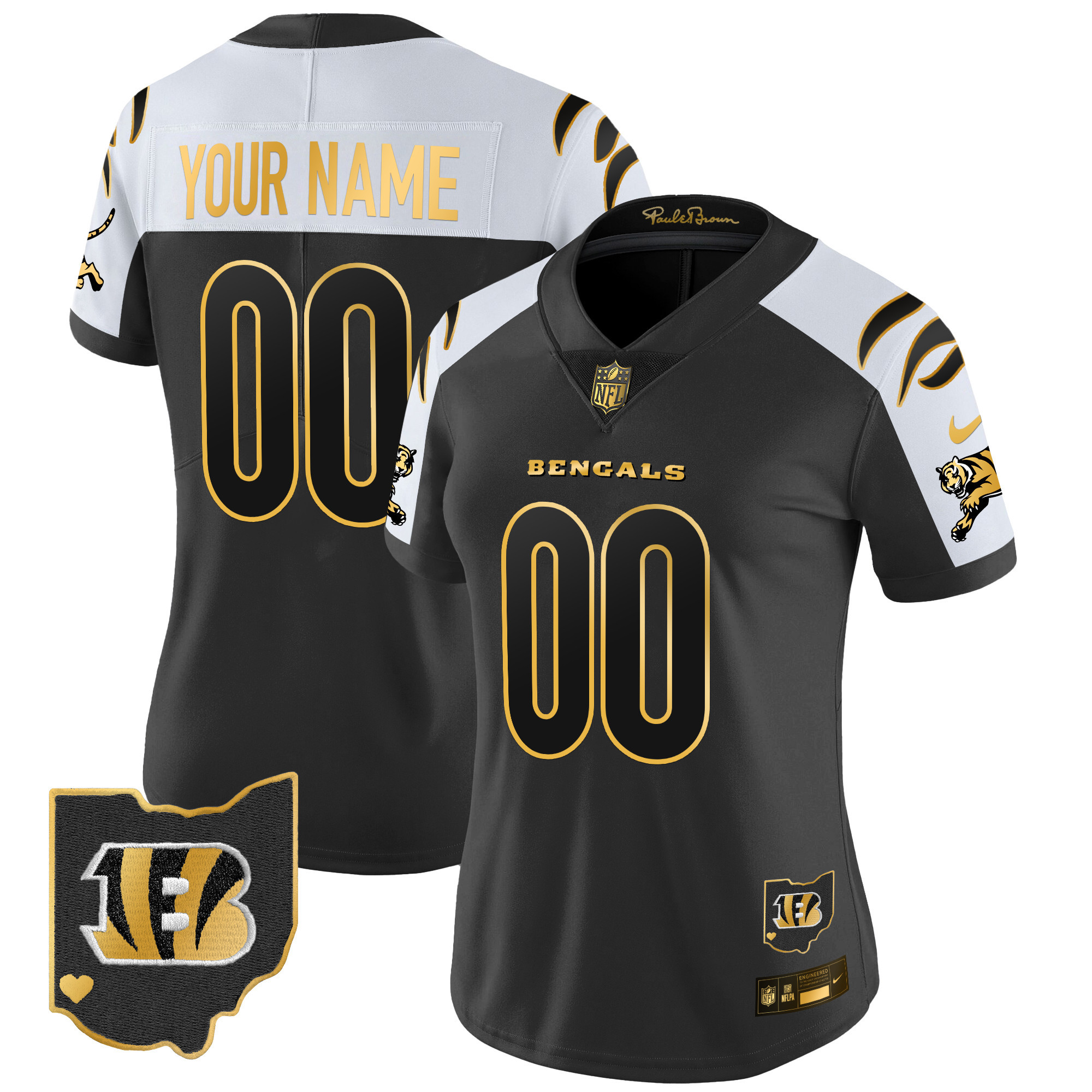 Women's Cincinnati Bengals 2024 Gold Vapor Limited Custom Alternate Jersey - All Stitched