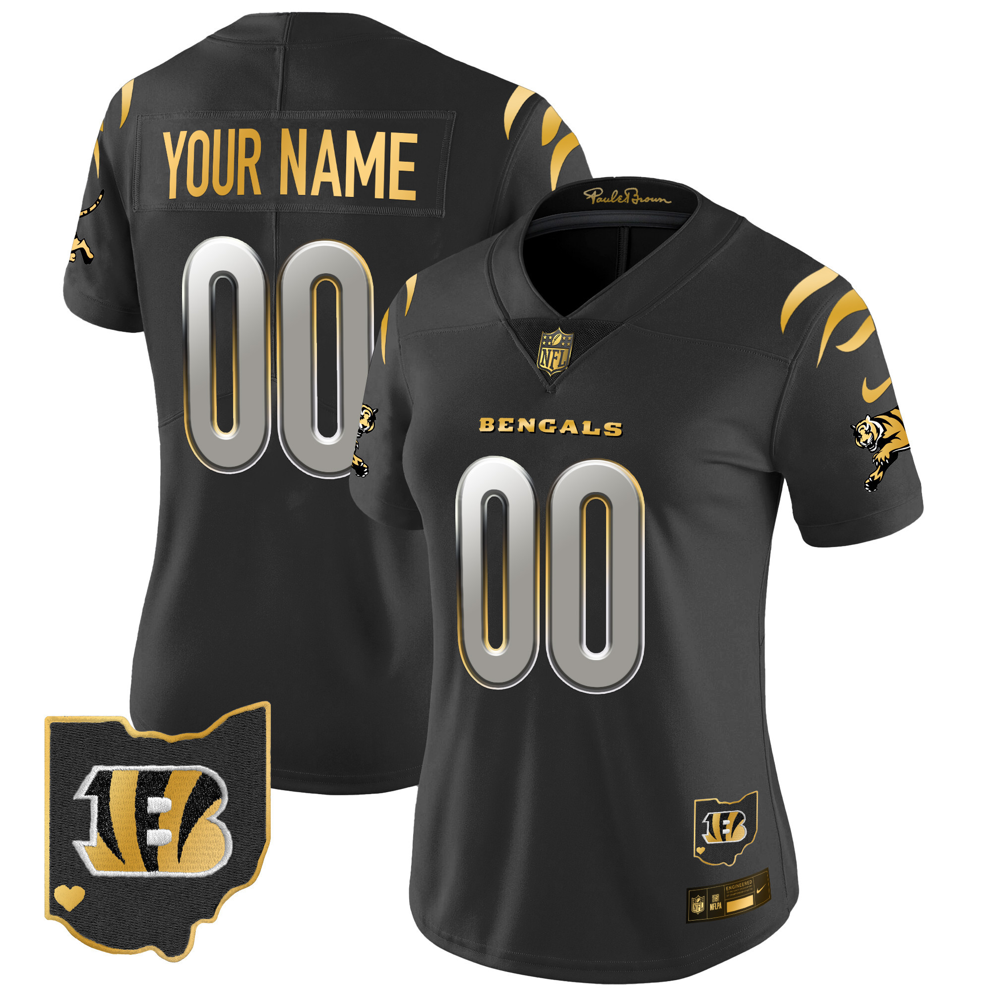 Women's Cincinnati Bengals 2024 Gold Vapor Limited Custom Black Limited Jersey - All Stitched