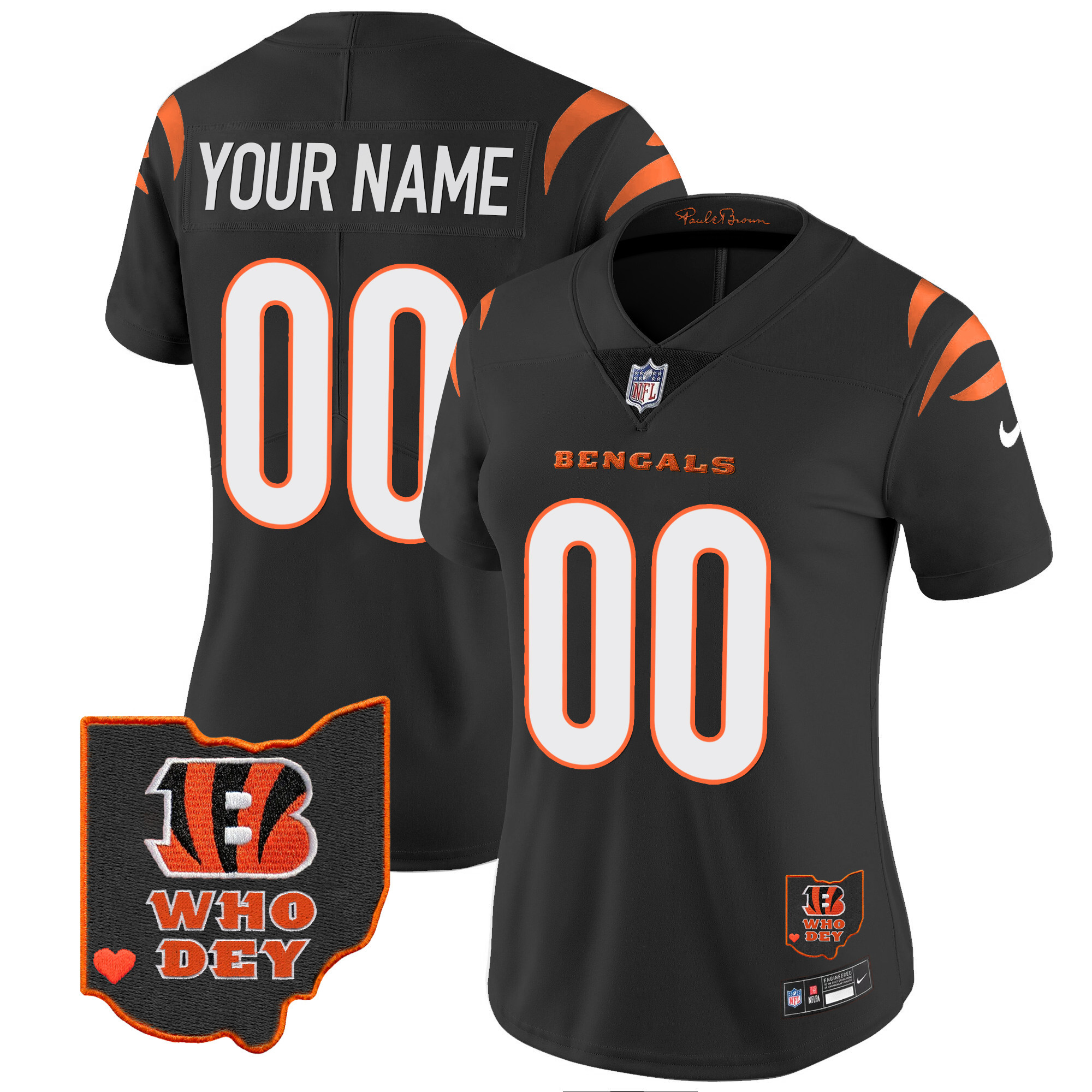 Women's Cincinnati Bengals Ohio Patch Vapor Limited Custom Black Jersey - All Stitched