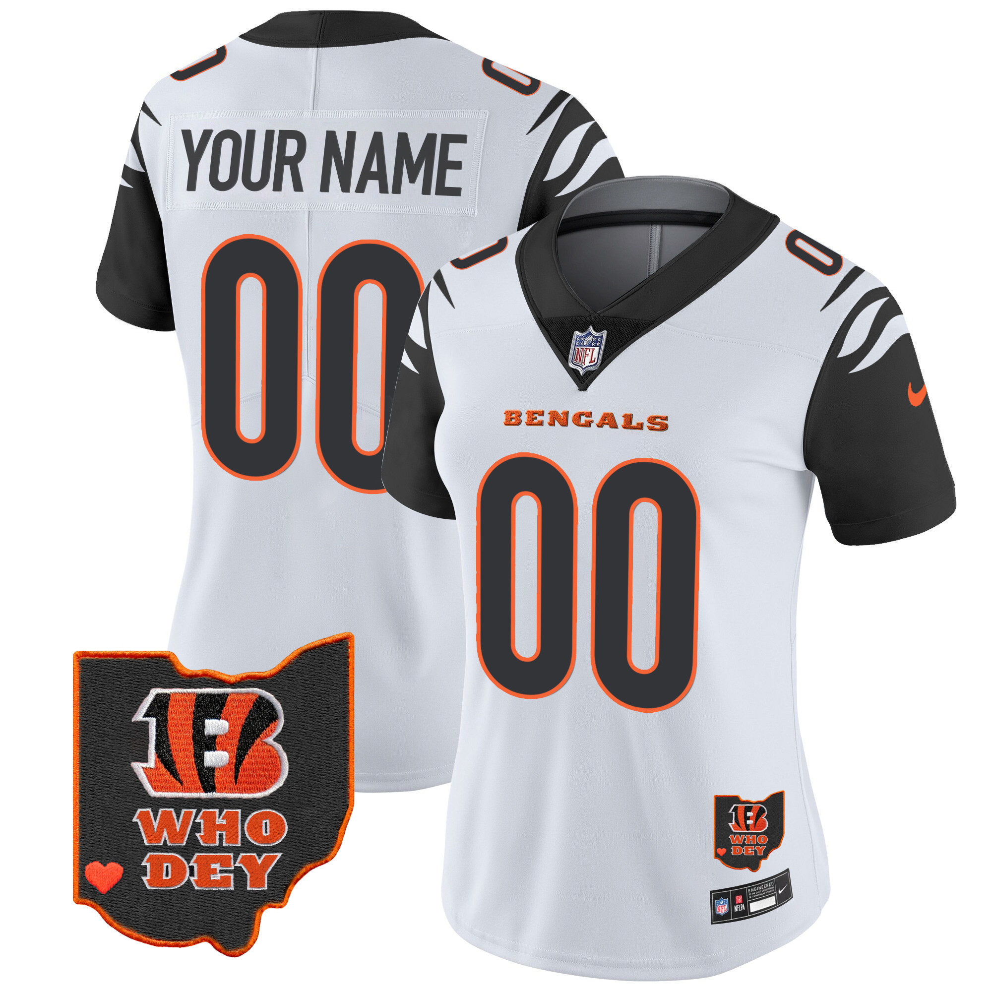 Women's Cincinnati Bengals Ohio Patch Vapor Limited Custom Color Rush Jersey - All Stitched