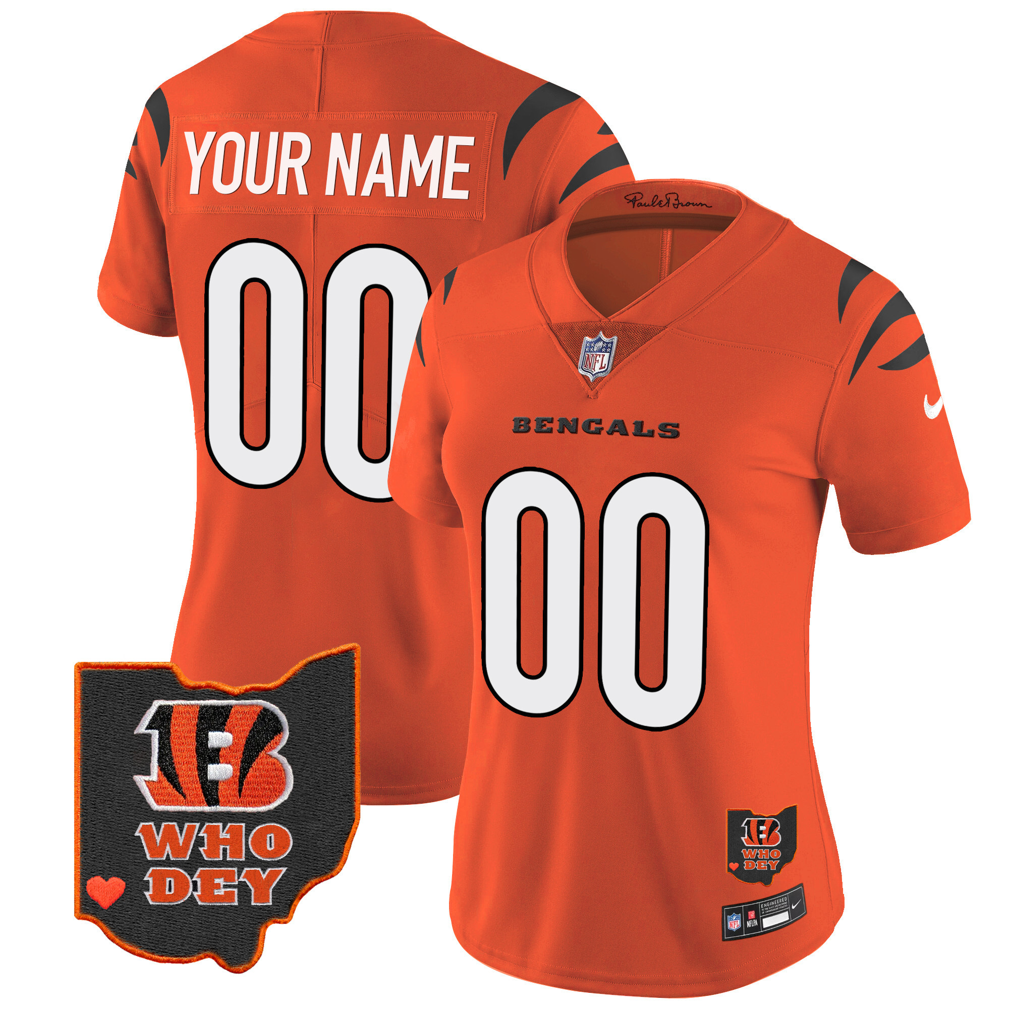 Women's Cincinnati Bengals Ohio Patch Vapor Limited Custom Orange Jersey - All Stitched