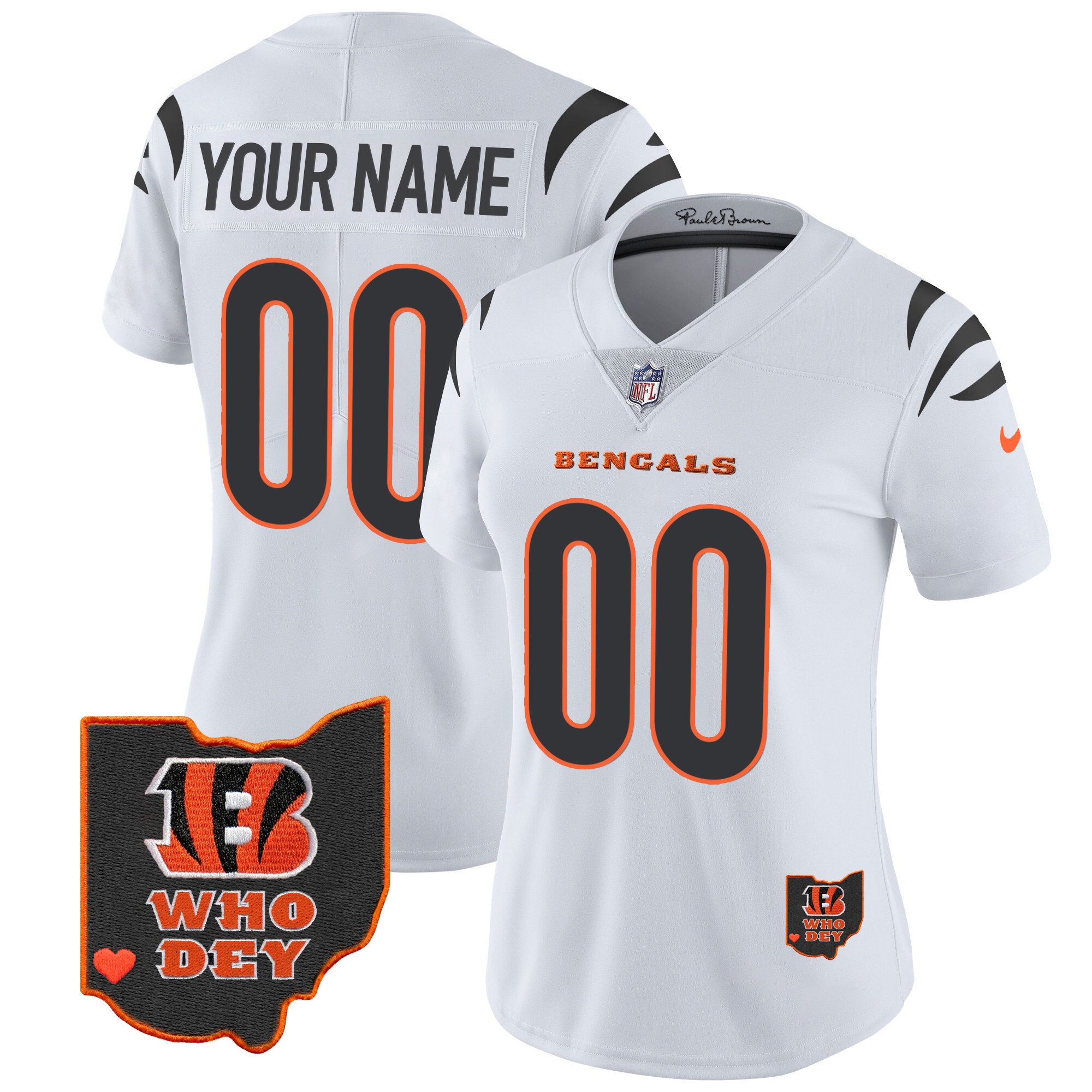 Women's Cincinnati Bengals Ohio Patch Vapor Limited Custom White Jersey - All Stitched