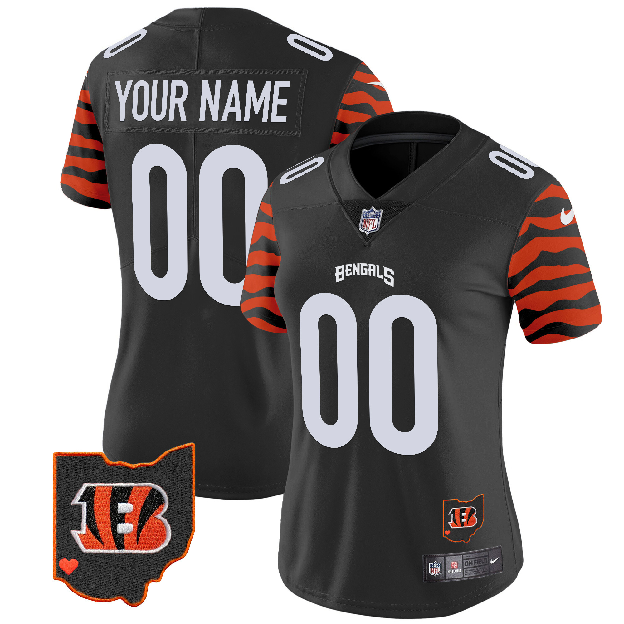 Women's Cincinnati Bengals Stripes Vapor Limited Custom Black Jersey - All Stitched