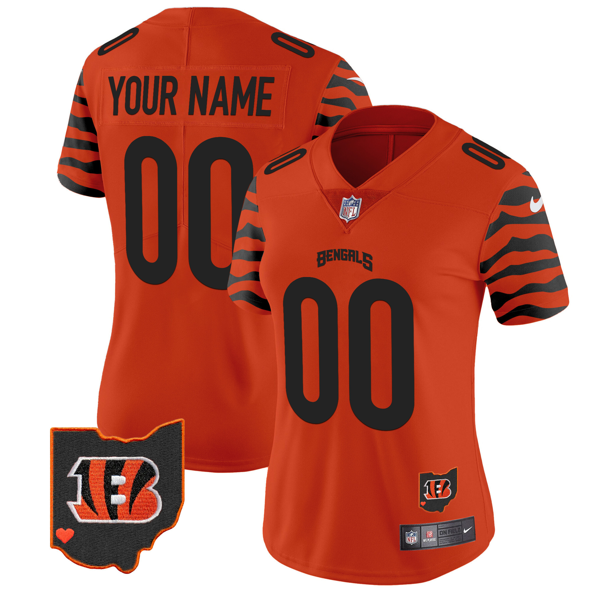 Women's Cincinnati Bengals Stripes Vapor Limited Custom Orange Jersey - All Stitched