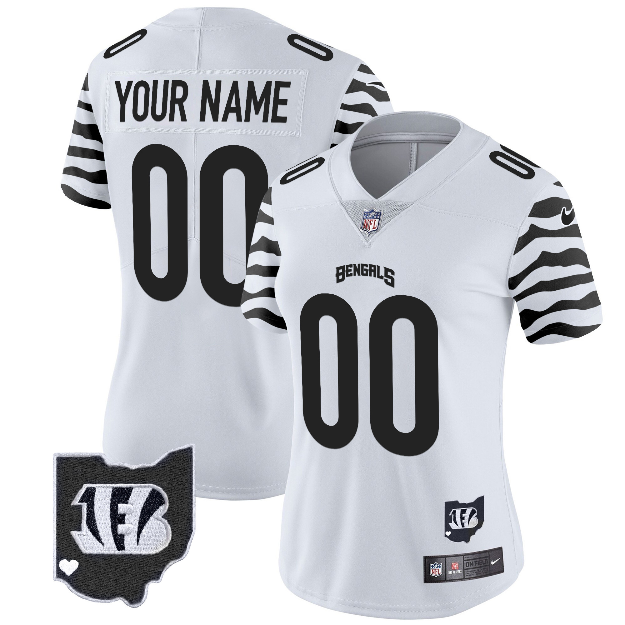 Women's Cincinnati Bengals Stripes Vapor Limited Custom White Jersey - All Stitched