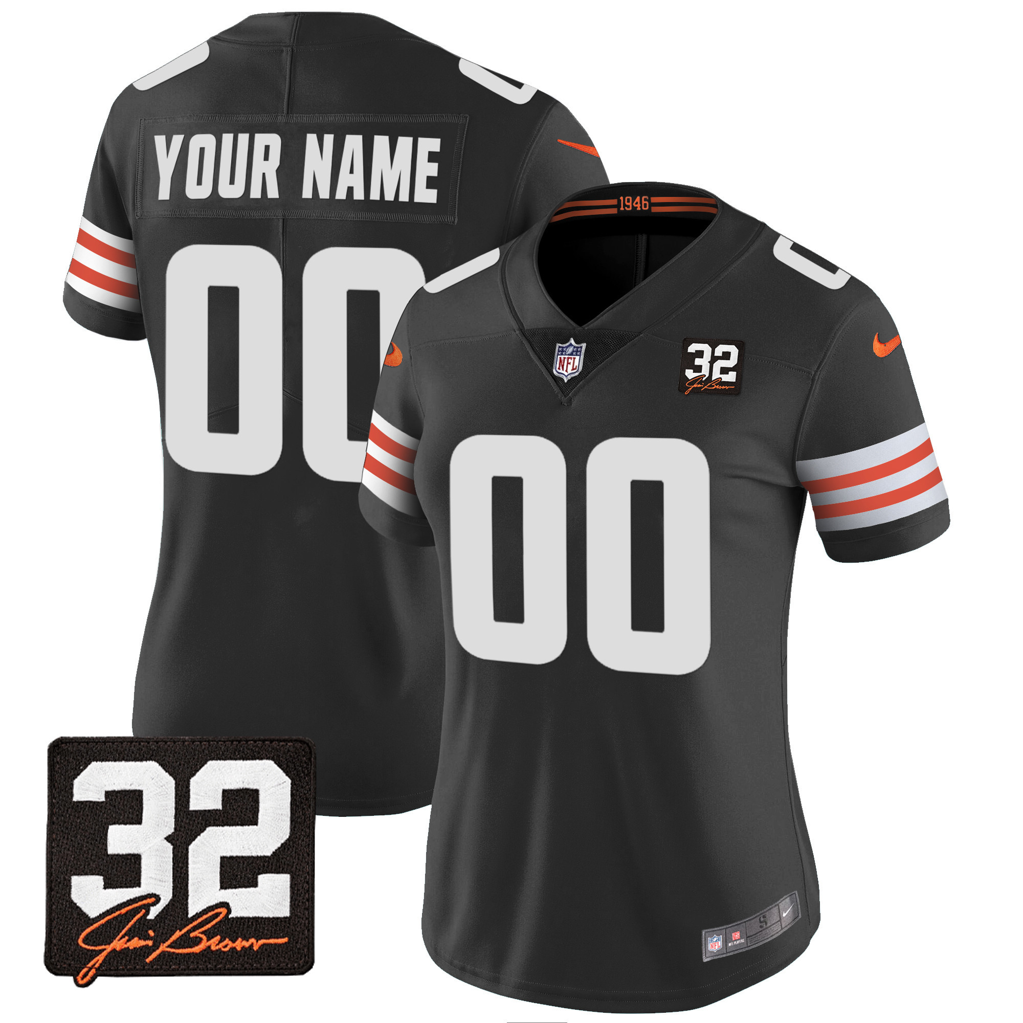 Women's Cleveland Browns #32 Jim Brown Memorial Patch Custom Inverted Jersey - All Stitched