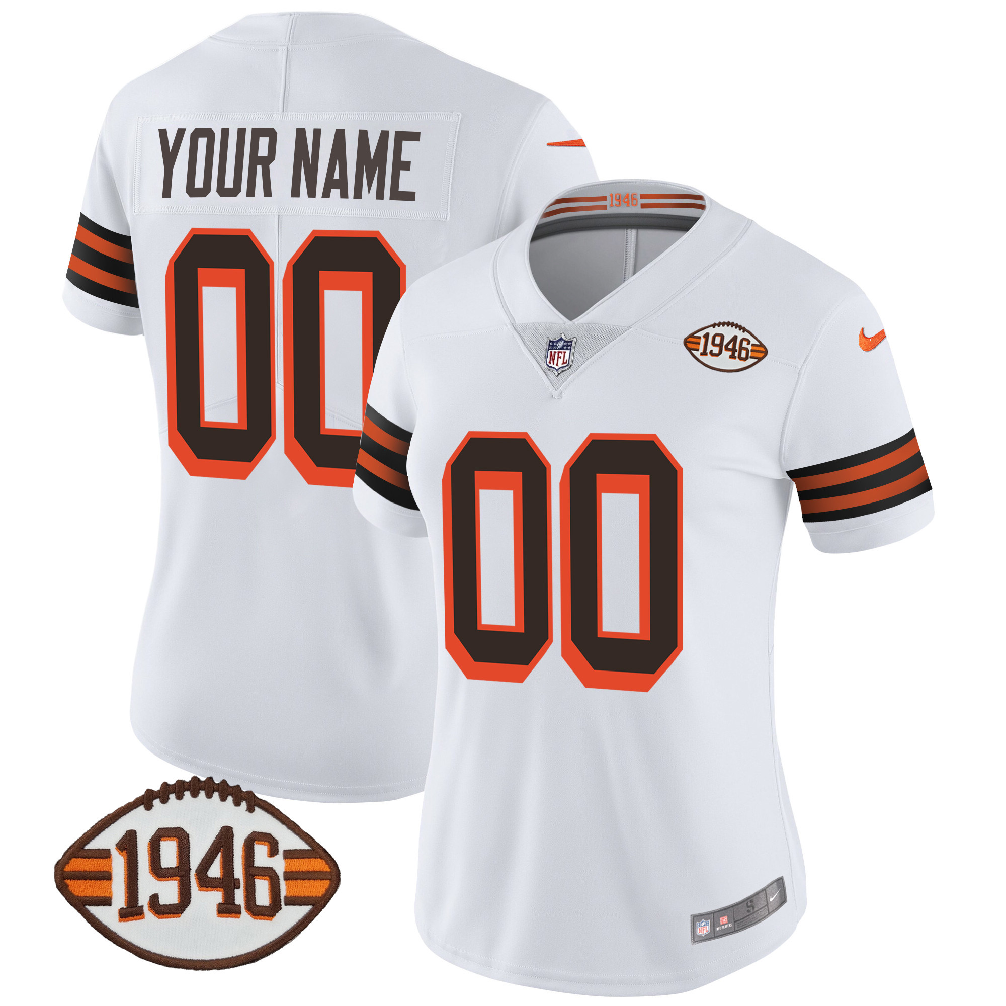 Women's Cleveland Browns 1946 75th Anniversary Patch Custom 1946 White Jersey - All Stitched