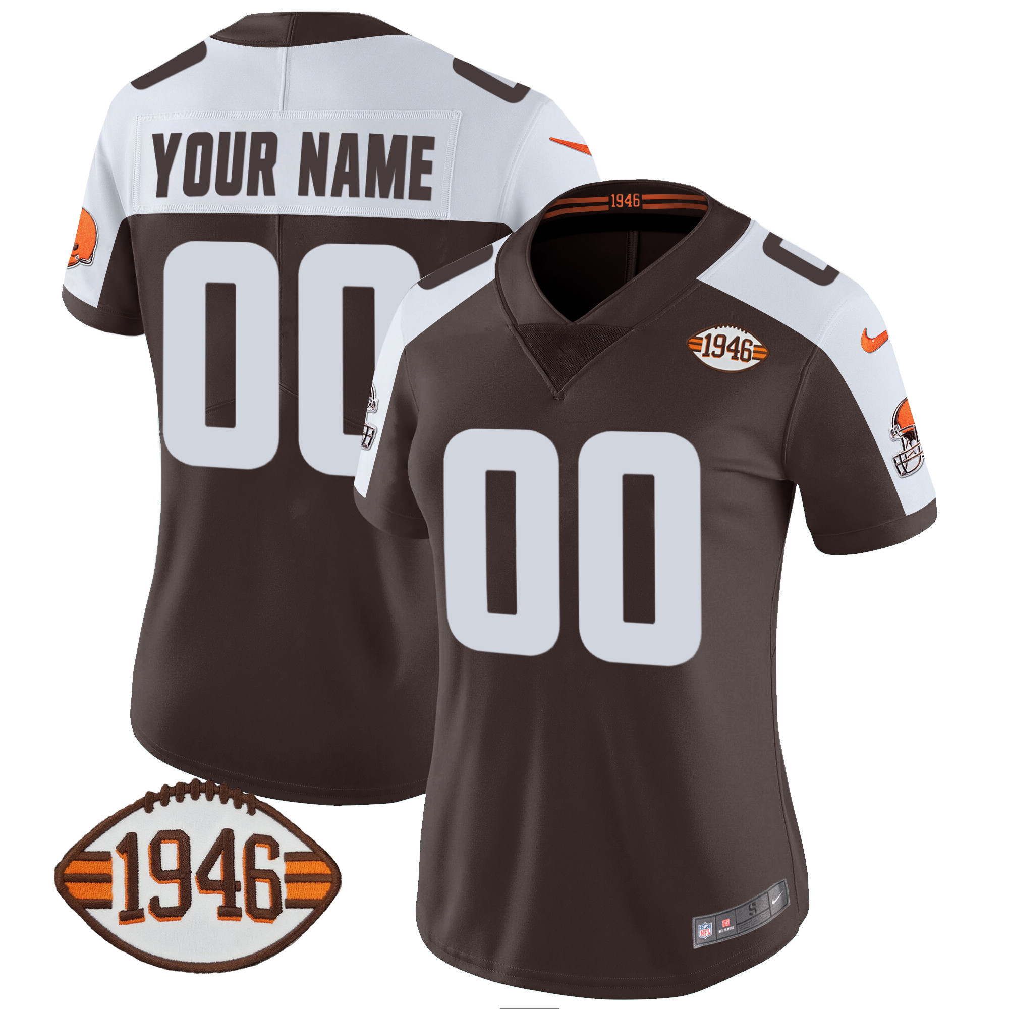 Women's Cleveland Browns 1946 75th Anniversary Patch Custom Alternate Jersey - All Stitched