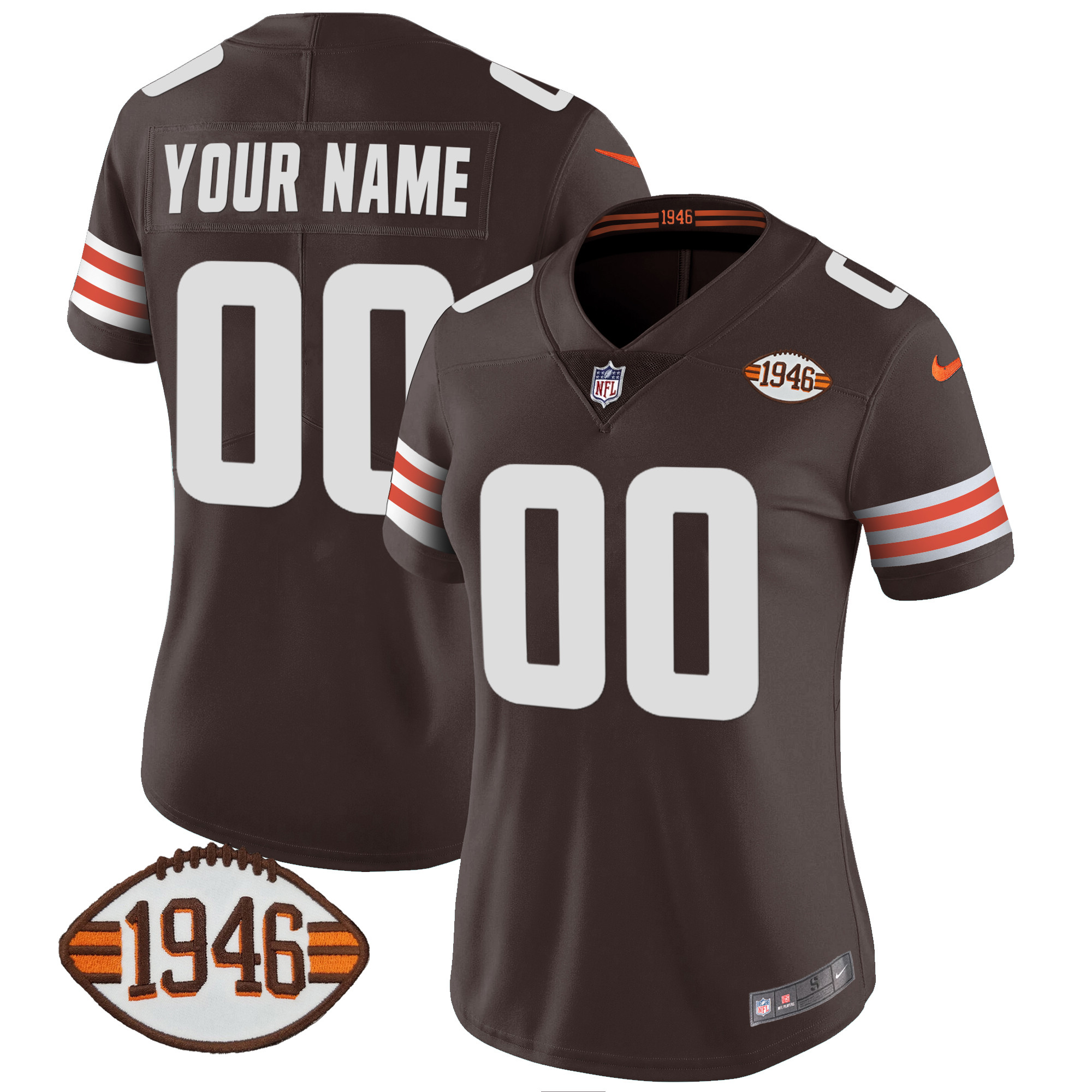 Women's Cleveland Browns 1946 75th Anniversary Patch Custom Brown Jersey - All Stitched