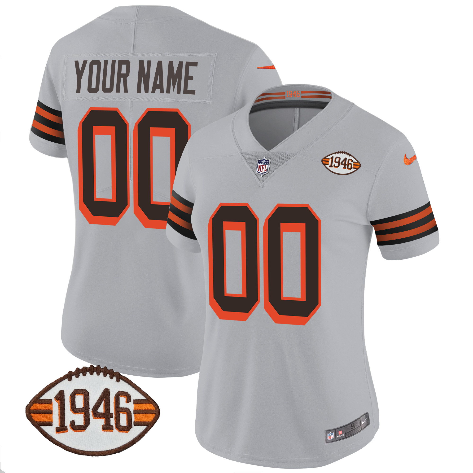 Women's Cleveland Browns 1946 75th Anniversary Patch Custom Gray Jersey - All Stitched