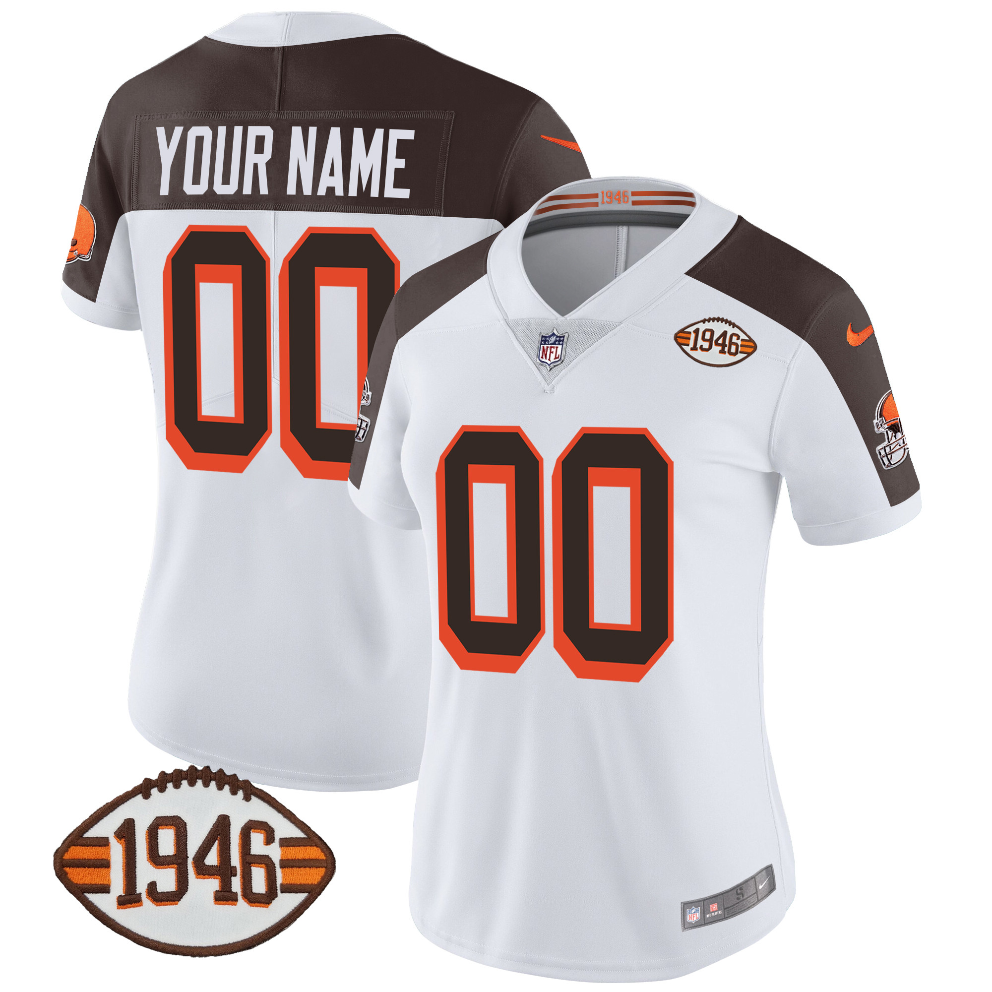 Women's Cleveland Browns 1946 75th Anniversary Patch Custom Inverted Jersey - All Stitched