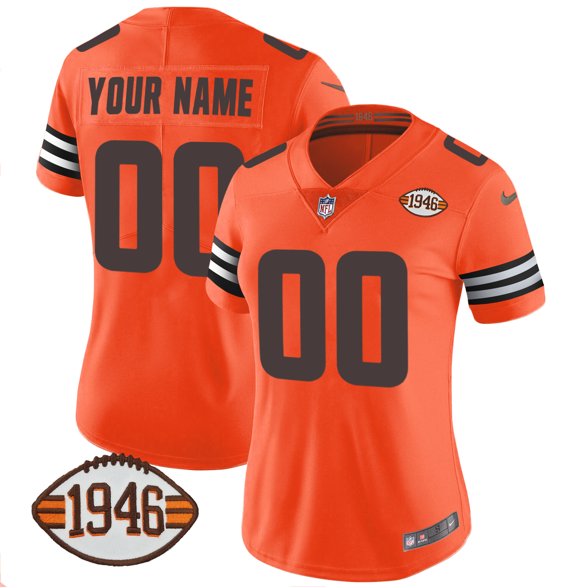 Women's Cleveland Browns 1946 75th Anniversary Patch Custom Orange Jersey - All Stitched
