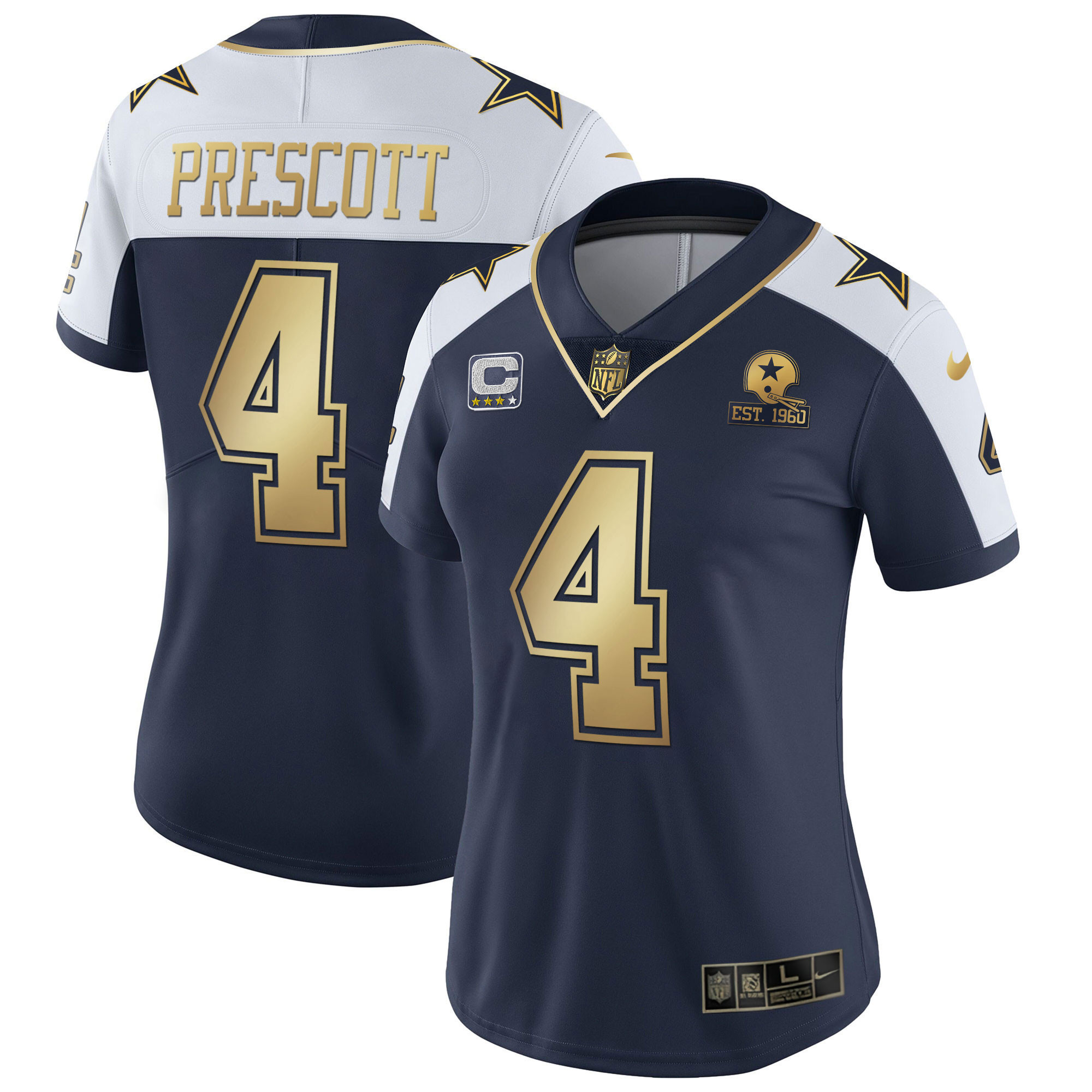Women's Dallas Cowboys Alternate Vapor Navy Gold Limited - All Stitched Dak Prescott Jersey - All Stitched