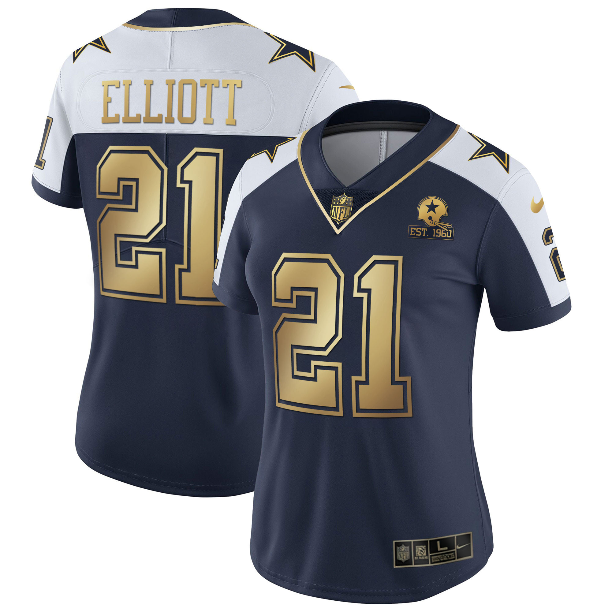 Women's Dallas Cowboys Alternate Vapor Navy Gold Limited - All Stitched Ezekiel Elliott Jersey - All Stitched
