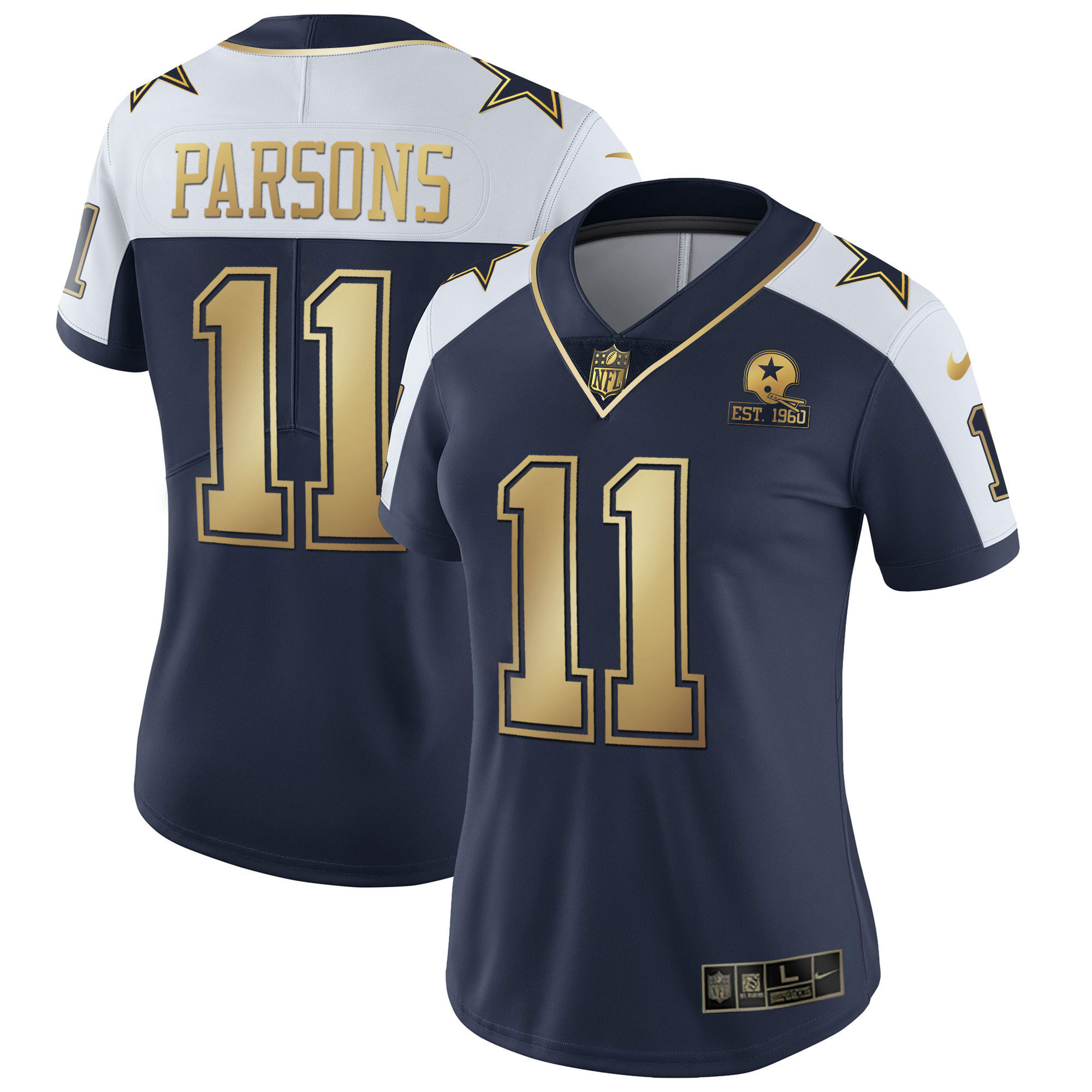 Women's Dallas Cowboys Alternate Vapor Navy Gold Limited - All Stitched Micah Parsons Jersey - All Stitched