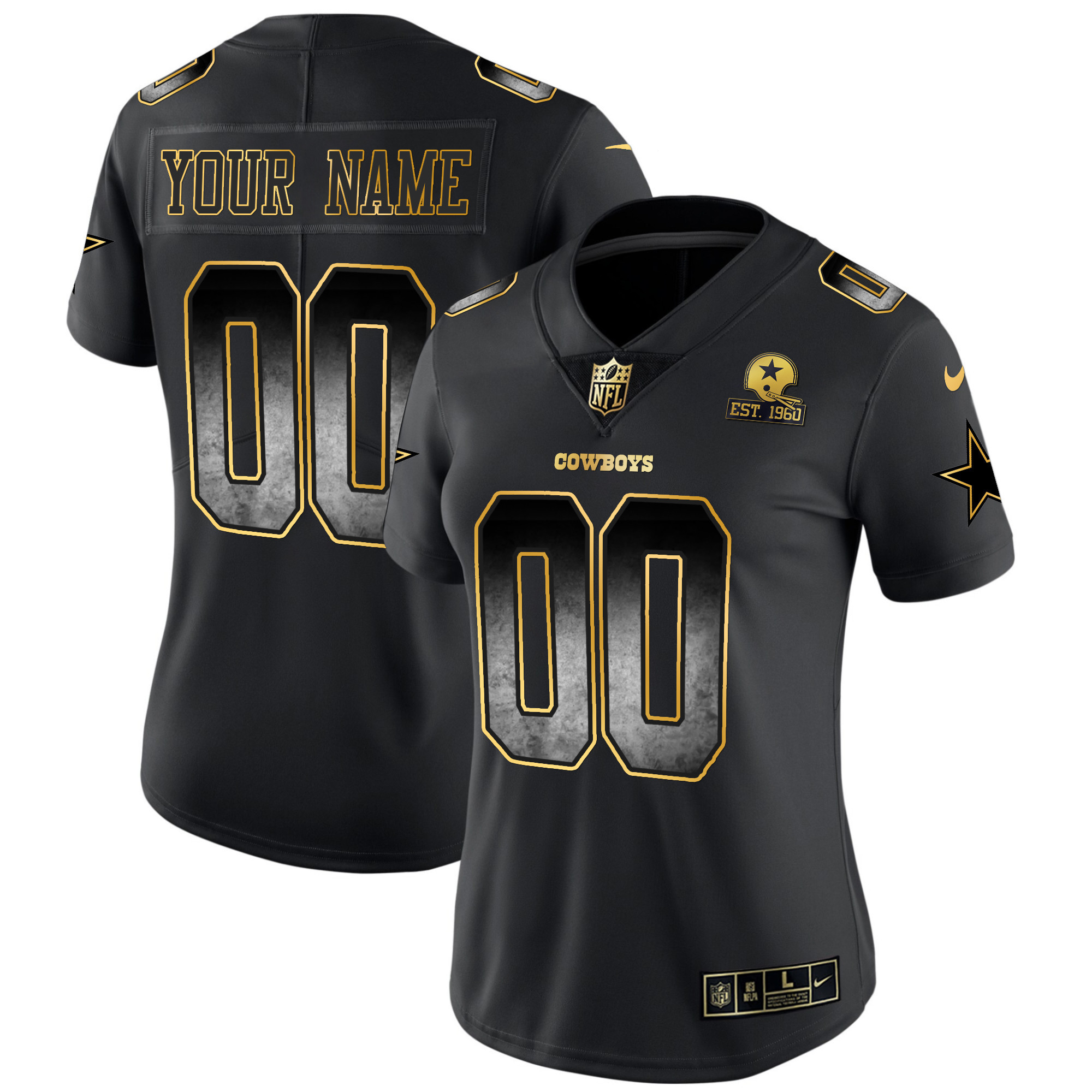 Women's Dallas Cowboys Arch Smoke Vapor Custom Black Jersey - All Stitched