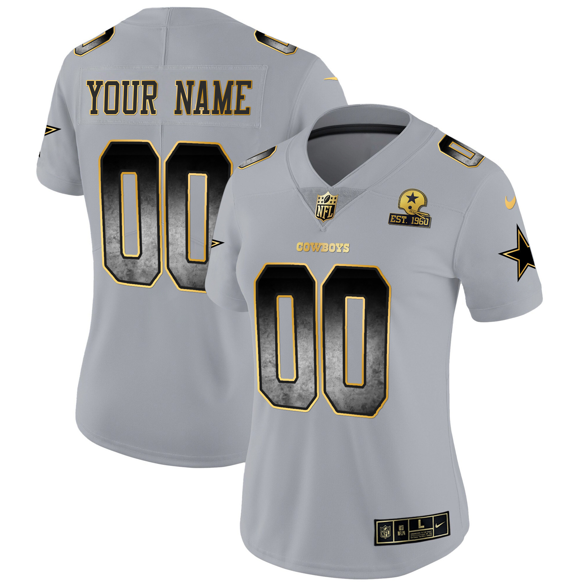 Women's Dallas Cowboys Arch Smoke Vapor Custom Gray Jersey - All Stitched