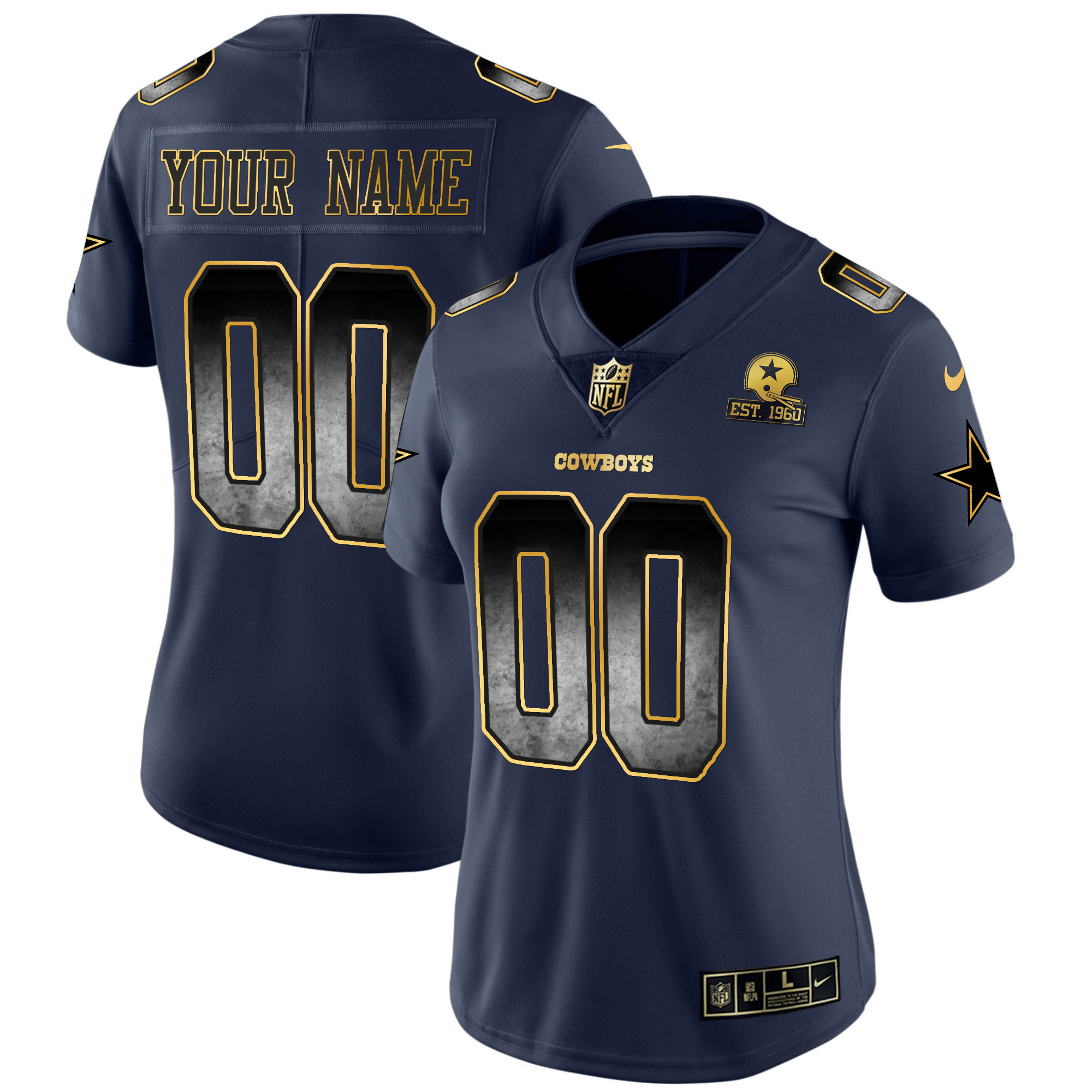 Women's Dallas Cowboys Arch Smoke Vapor Custom Navy Jersey - All Stitched