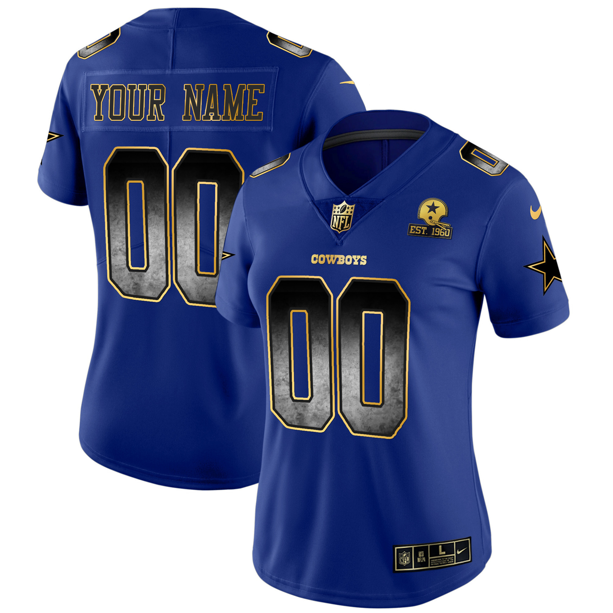 Women's Dallas Cowboys Arch Smoke Vapor Custom Royal Jersey - All Stitched