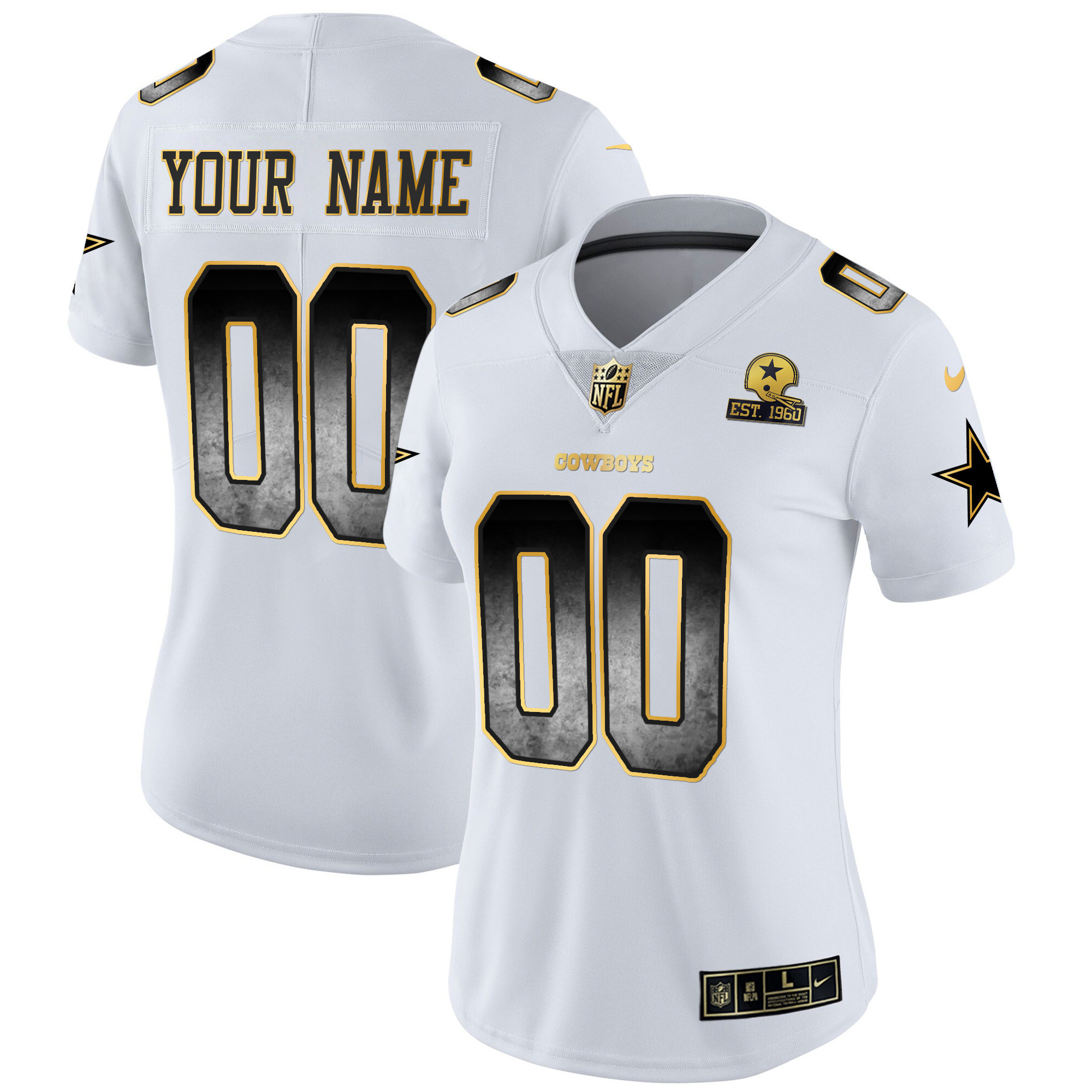 Women's Dallas Cowboys Arch Smoke Vapor Custom White Jersey - All Stitched