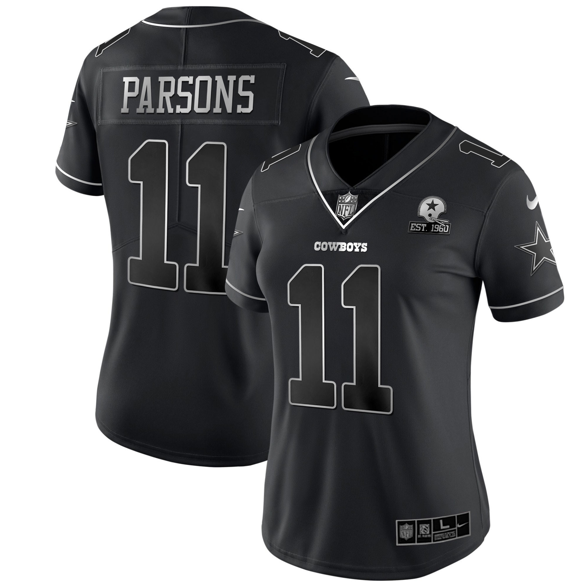 Women's Dallas Cowboys Black Silver Vapor Limited Est 1960 Patch - All Stitched Micah Parsons Jersey - All Stitched