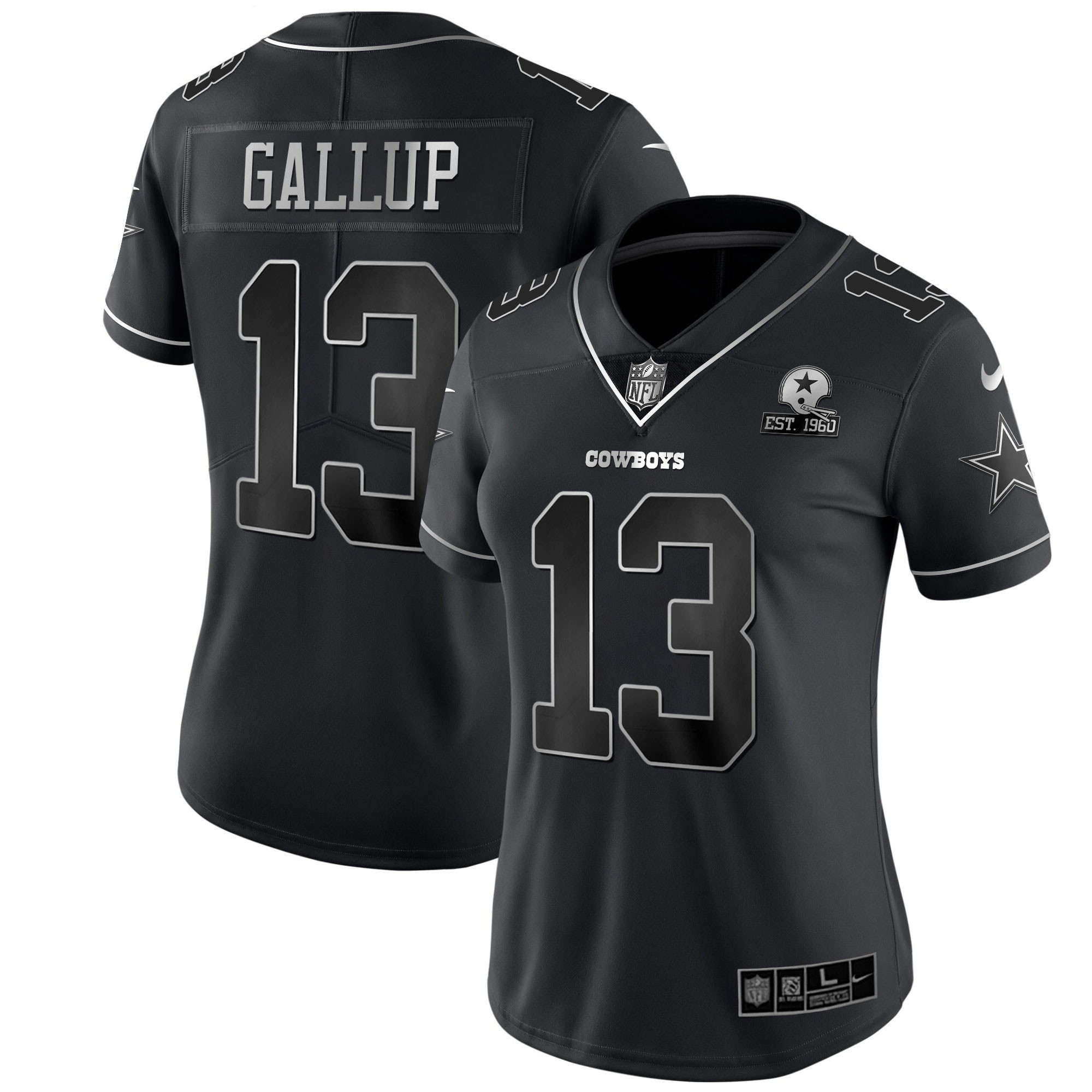 Women's Dallas Cowboys Black Silver Vapor Limited Est 1960 Patch - All Stitched Michael Gallup Jersey - All Stitched