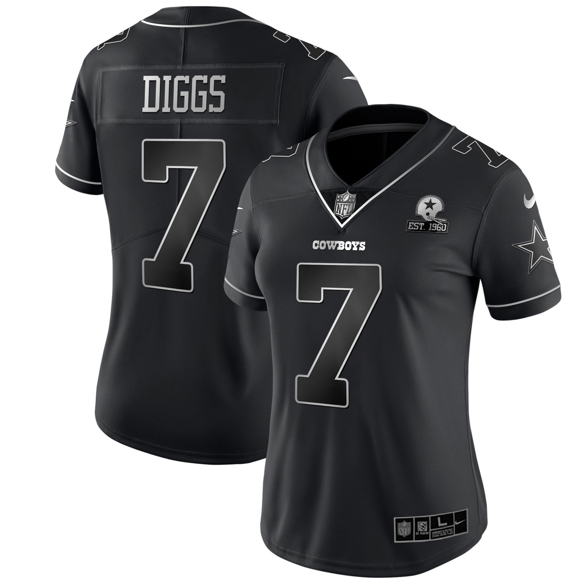 Women's Dallas Cowboys Black Silver Vapor Limited Est 1960 Patch - All Stitched Trevon Diggs Jersey - All Stitched