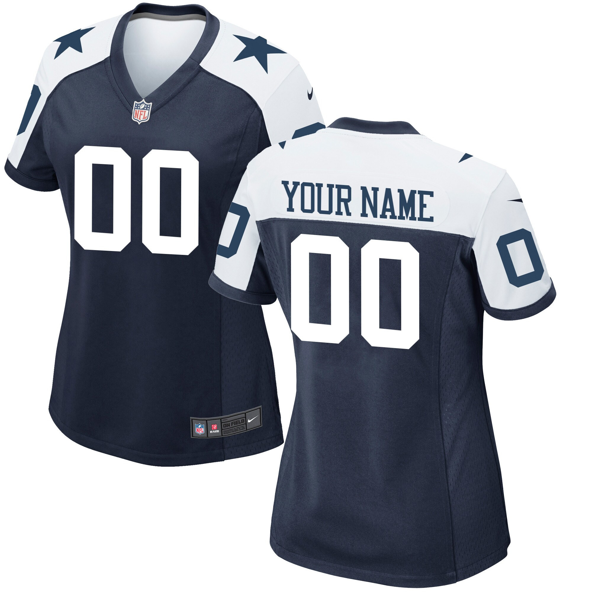 Women's Dallas Cowboys Custom Name and Number Game - Stitched Alternate Navy Jersey - All Stitched