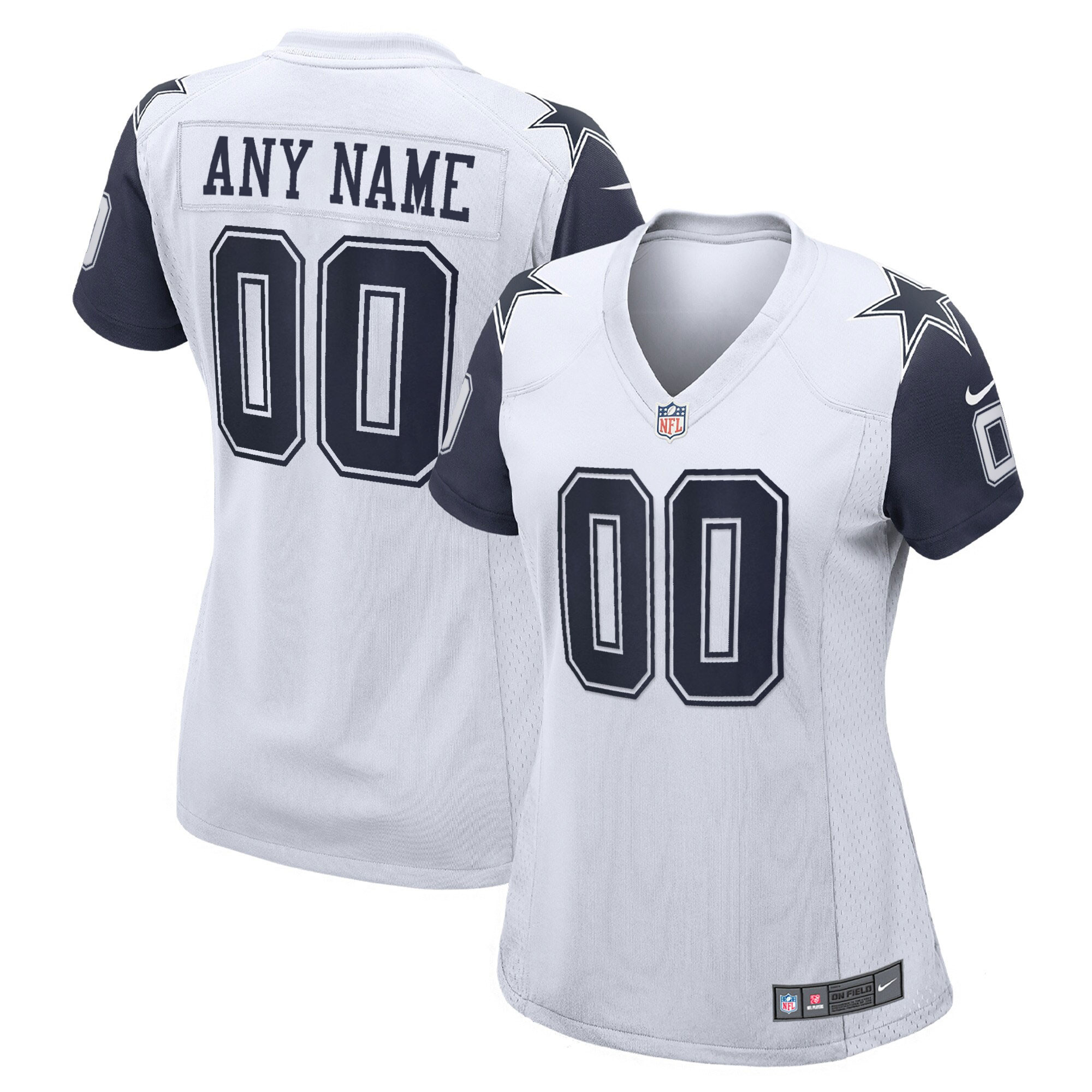 Women's Dallas Cowboys Custom Name and Number Game - Stitched Color Rush White Jersey - All Stitched