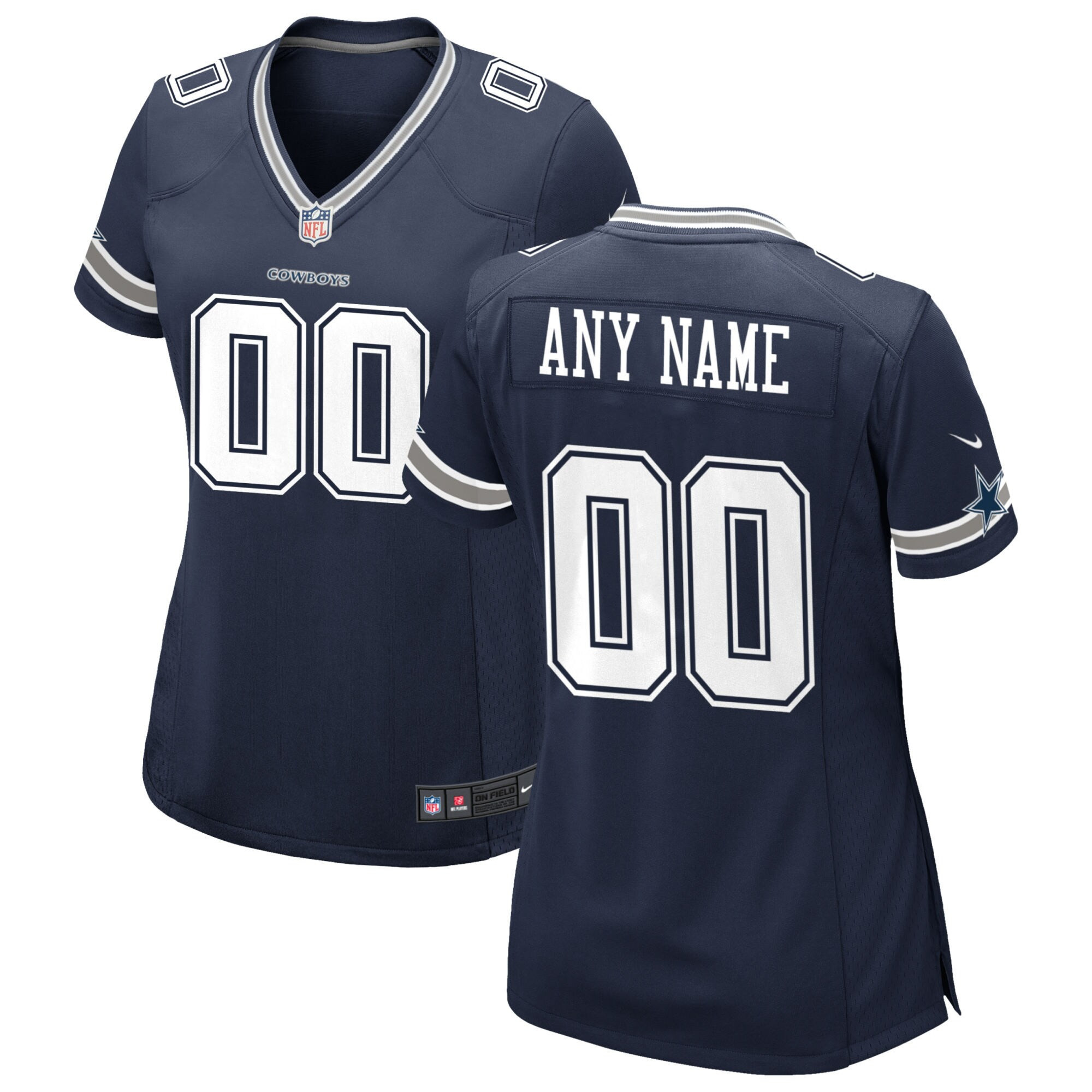 Women's Dallas Cowboys Custom Name and Number Game - Stitched Navy Jersey - All Stitched